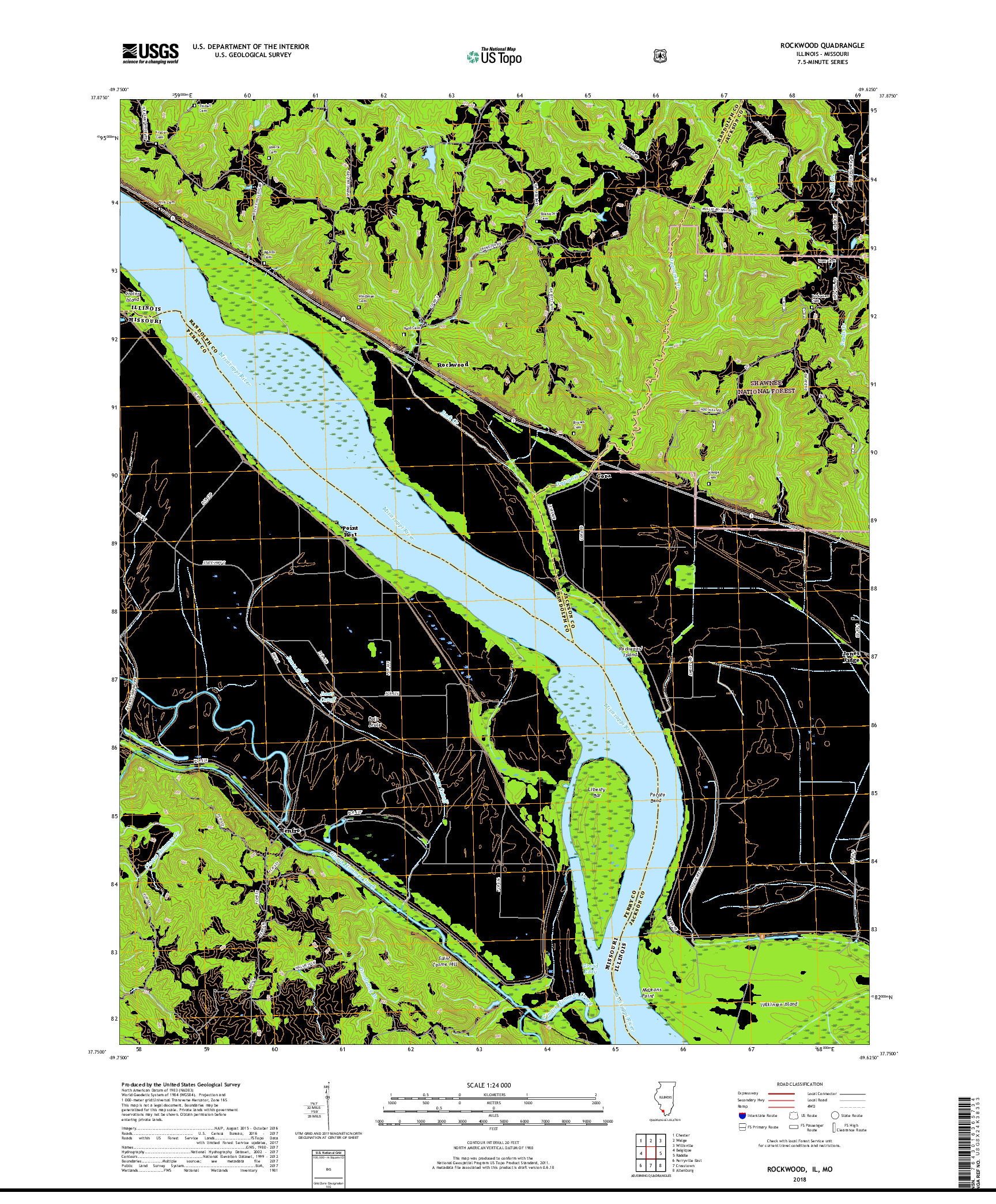 USGS US TOPO 7.5-MINUTE MAP FOR ROCKWOOD, IL,MO 2018