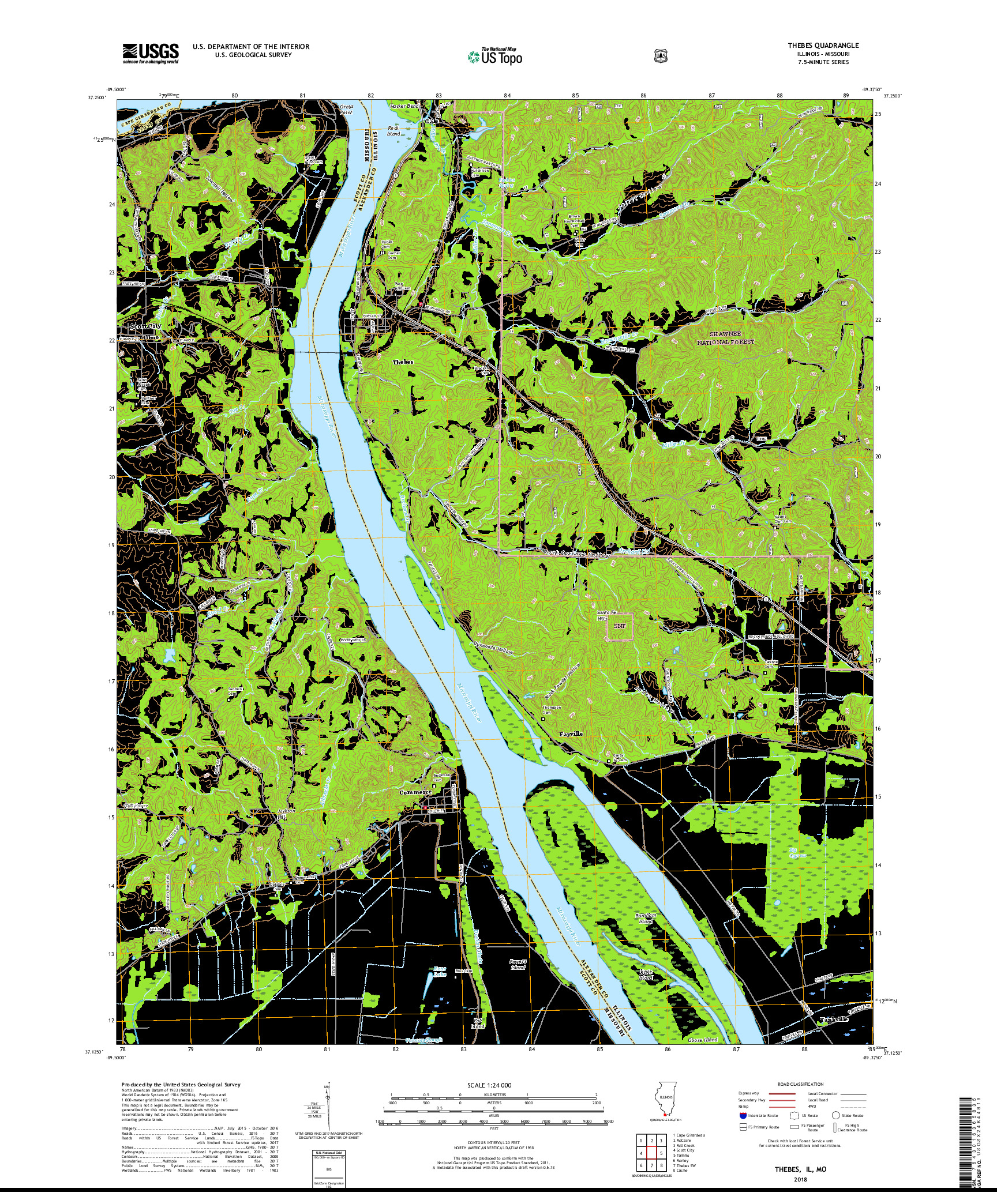 USGS US TOPO 7.5-MINUTE MAP FOR THEBES, IL,MO 2018