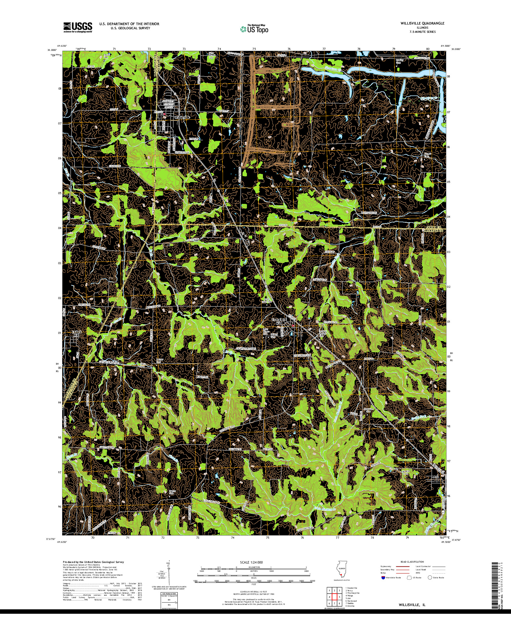 USGS US TOPO 7.5-MINUTE MAP FOR WILLISVILLE, IL 2018