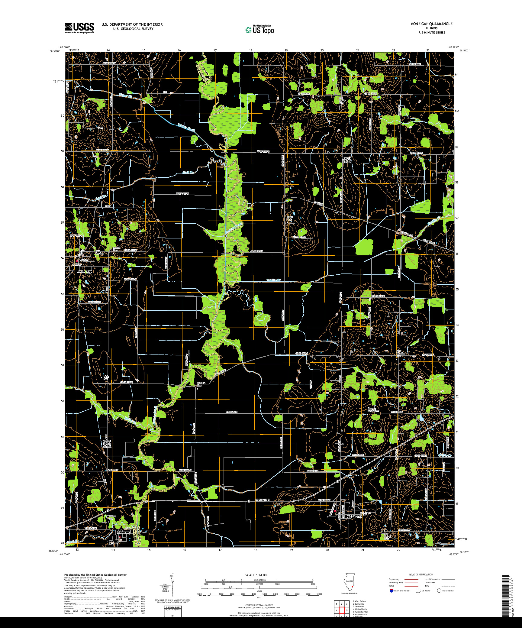 USGS US TOPO 7.5-MINUTE MAP FOR BONE GAP, IL 2018