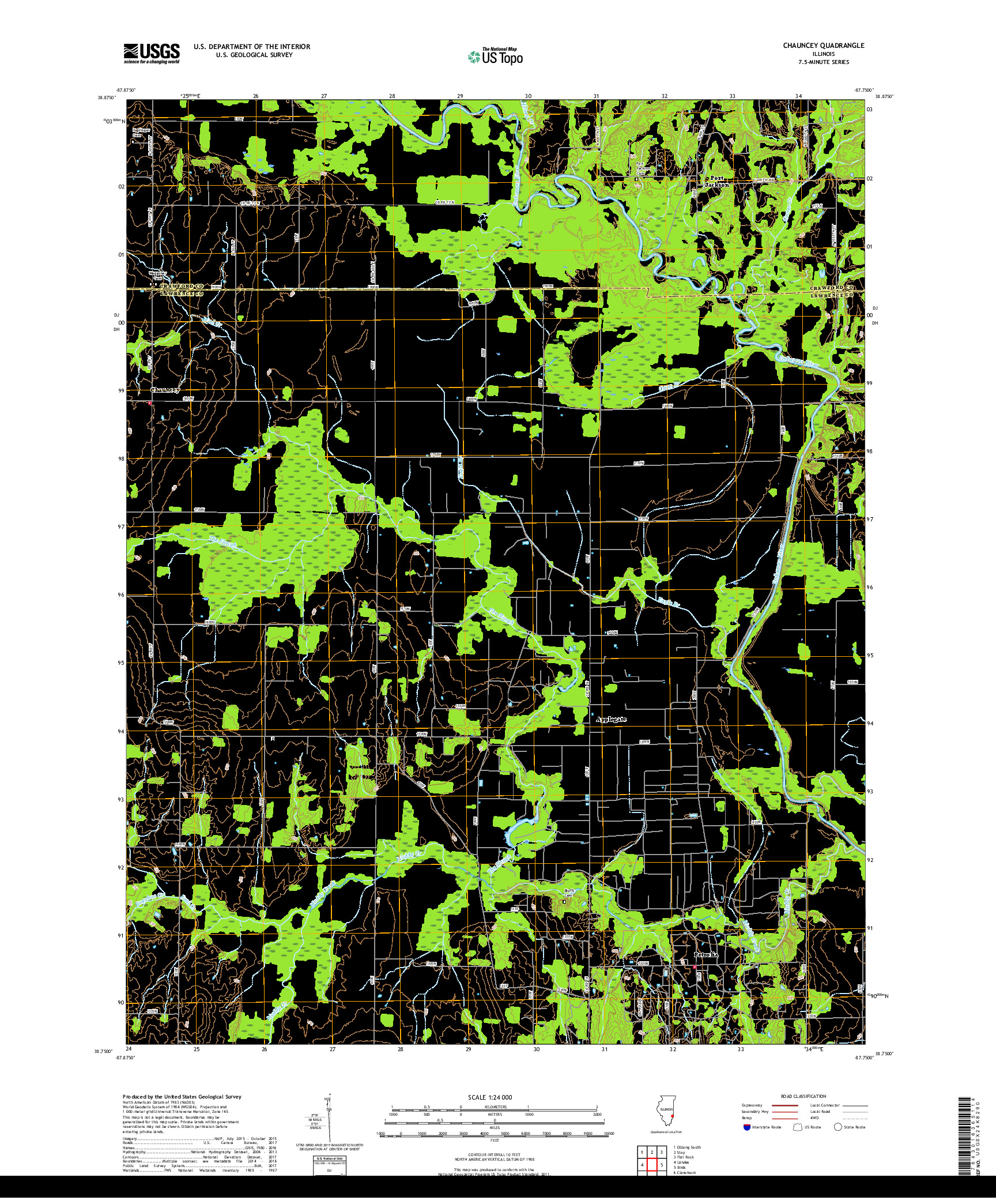 USGS US TOPO 7.5-MINUTE MAP FOR CHAUNCEY, IL 2018