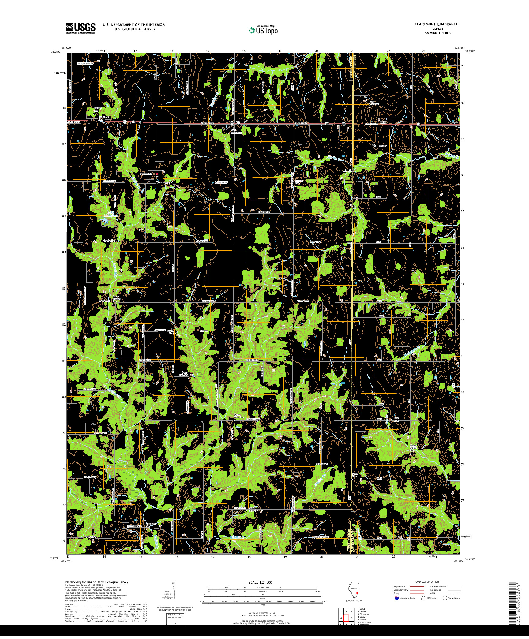 USGS US TOPO 7.5-MINUTE MAP FOR CLAREMONT, IL 2018