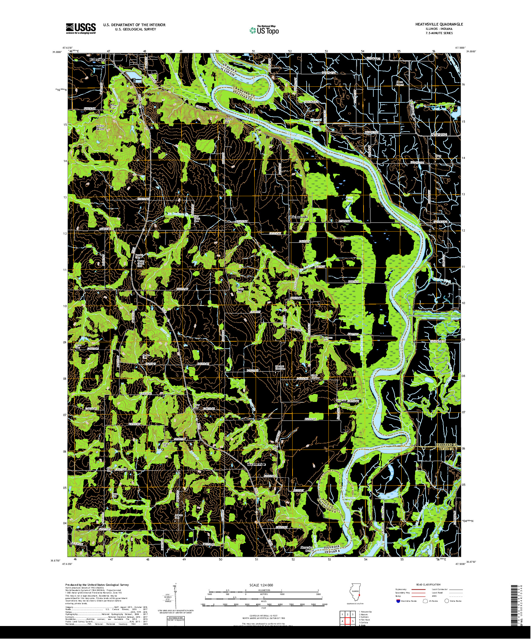 USGS US TOPO 7.5-MINUTE MAP FOR HEATHSVILLE, IL,IN 2018