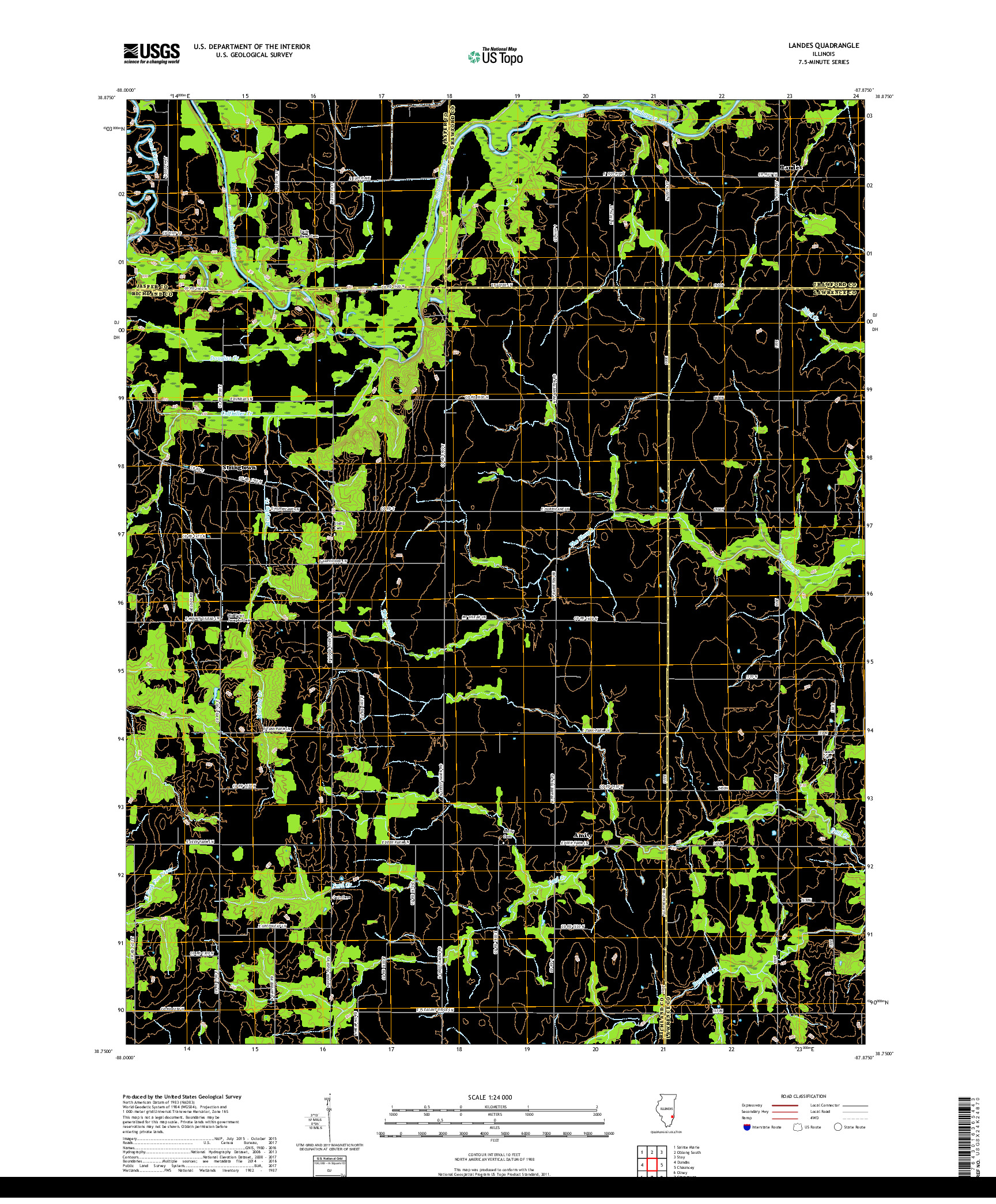 USGS US TOPO 7.5-MINUTE MAP FOR LANDES, IL 2018