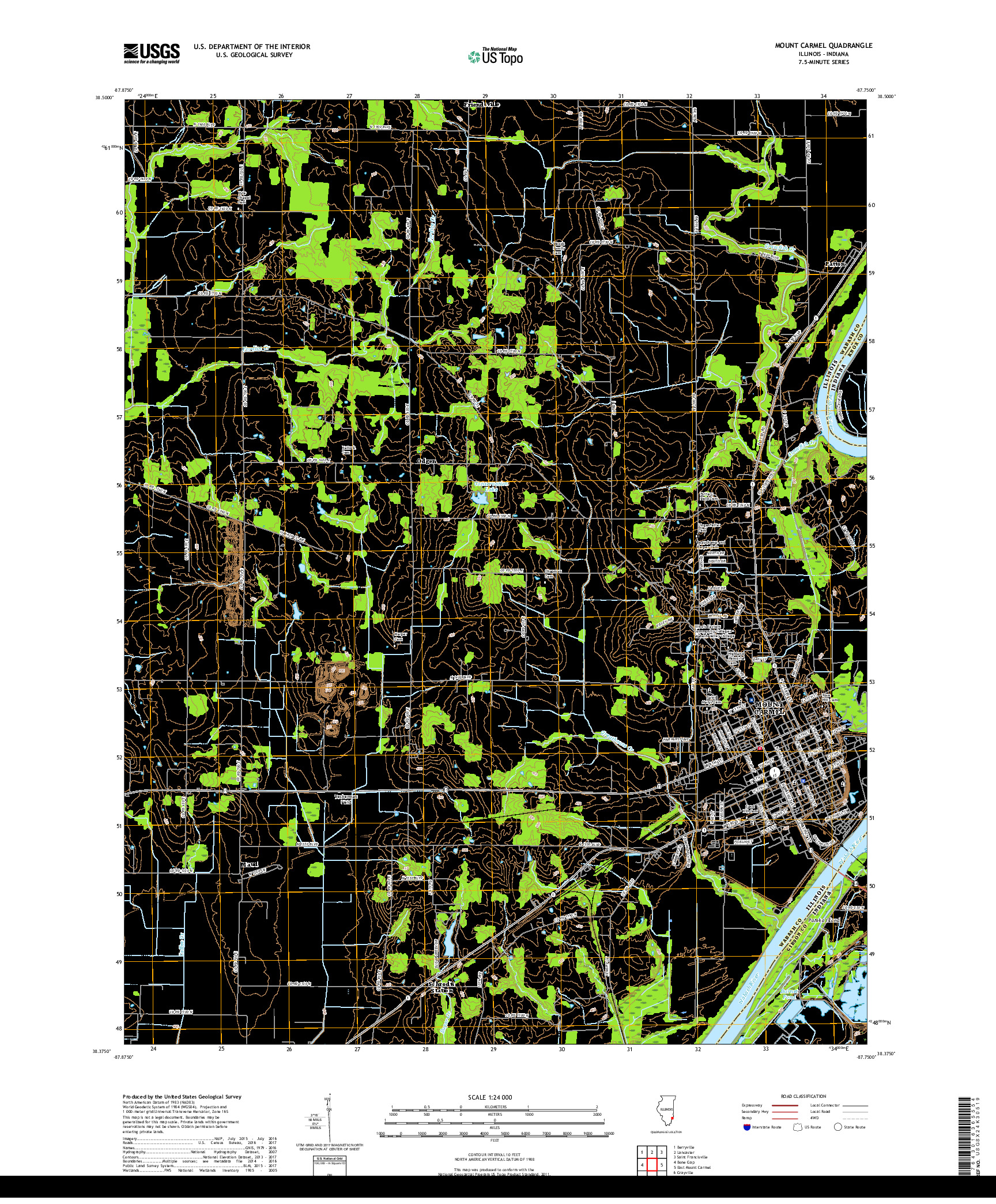 USGS US TOPO 7.5-MINUTE MAP FOR MOUNT CARMEL, IL,IN 2018