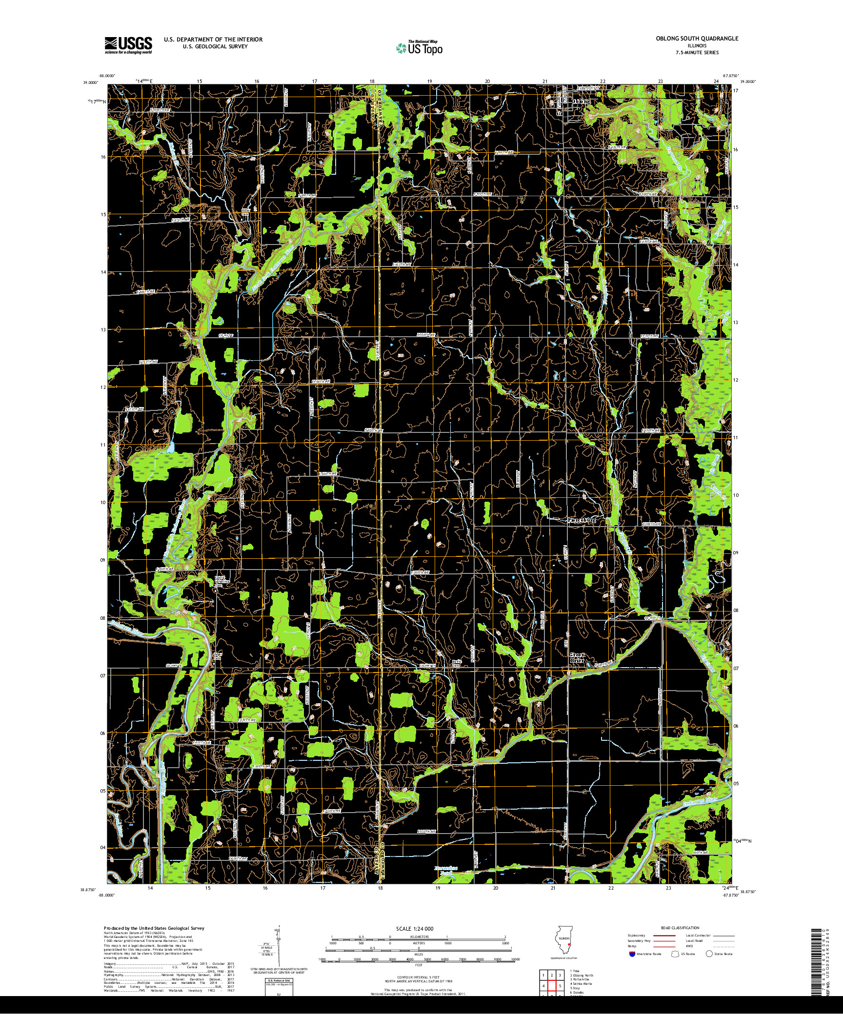 USGS US TOPO 7.5-MINUTE MAP FOR OBLONG SOUTH, IL 2018