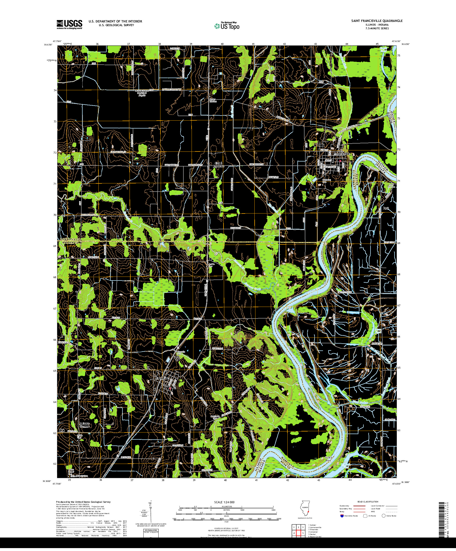 USGS US TOPO 7.5-MINUTE MAP FOR SAINT FRANCISVILLE, IL,IN 2018