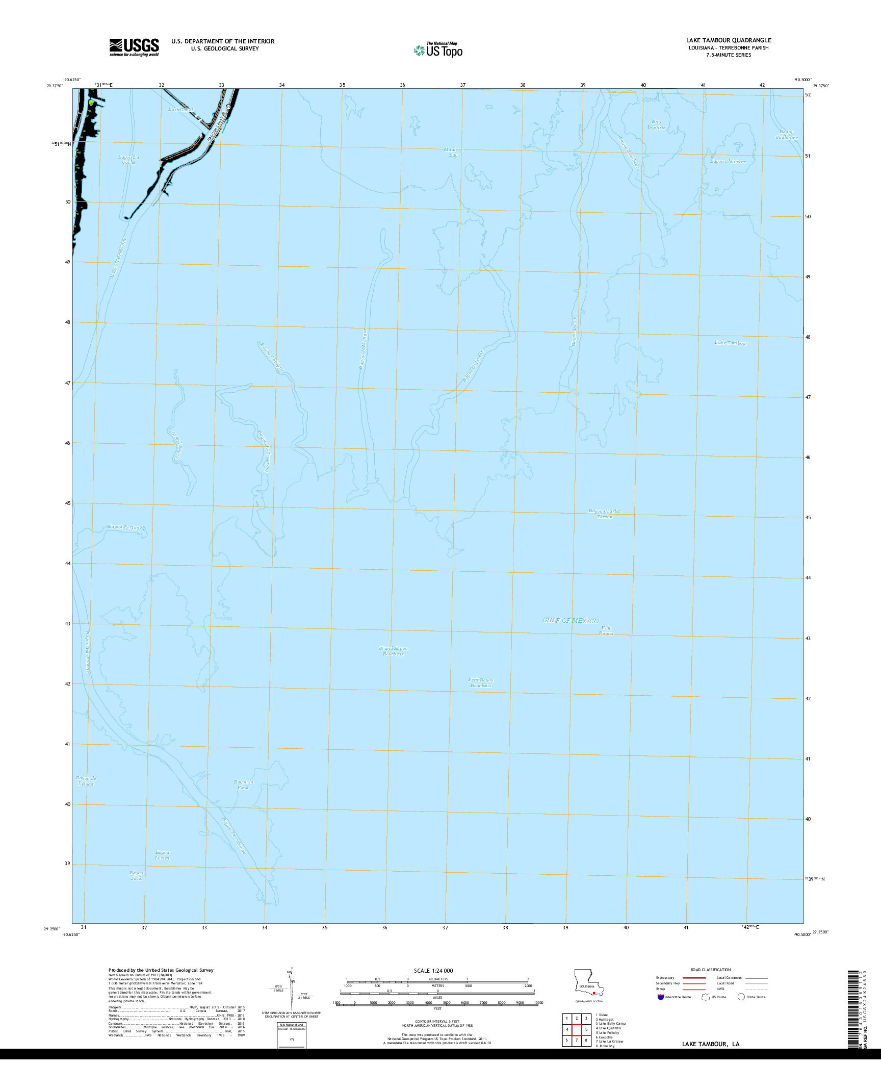 USGS US TOPO 7.5-MINUTE MAP FOR LAKE TAMBOUR, LA 2018