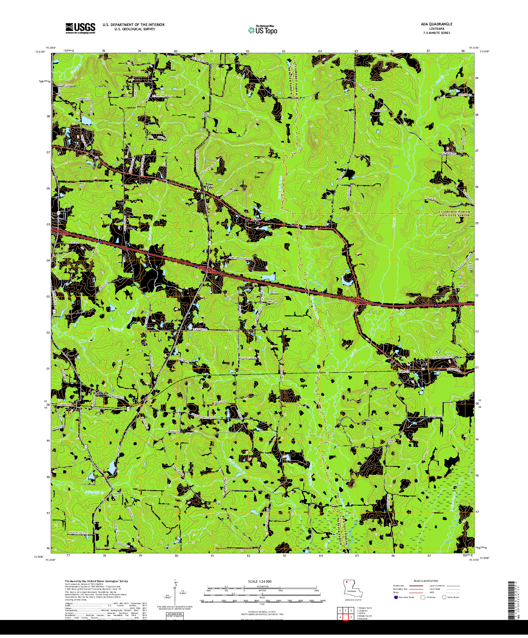 USGS US TOPO 7.5-MINUTE MAP FOR ADA, LA 2018