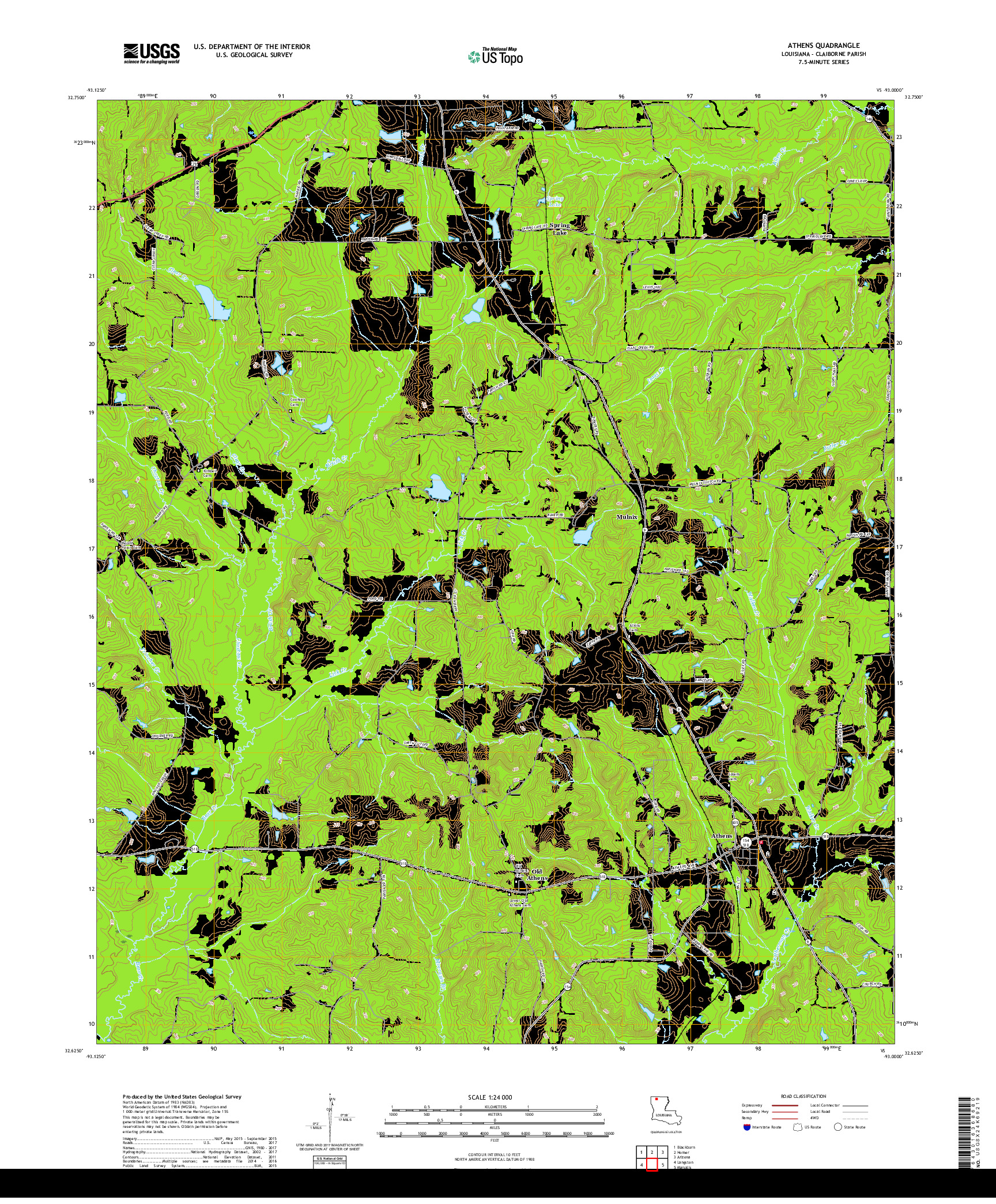 USGS US TOPO 7.5-MINUTE MAP FOR ATHENS, LA 2018