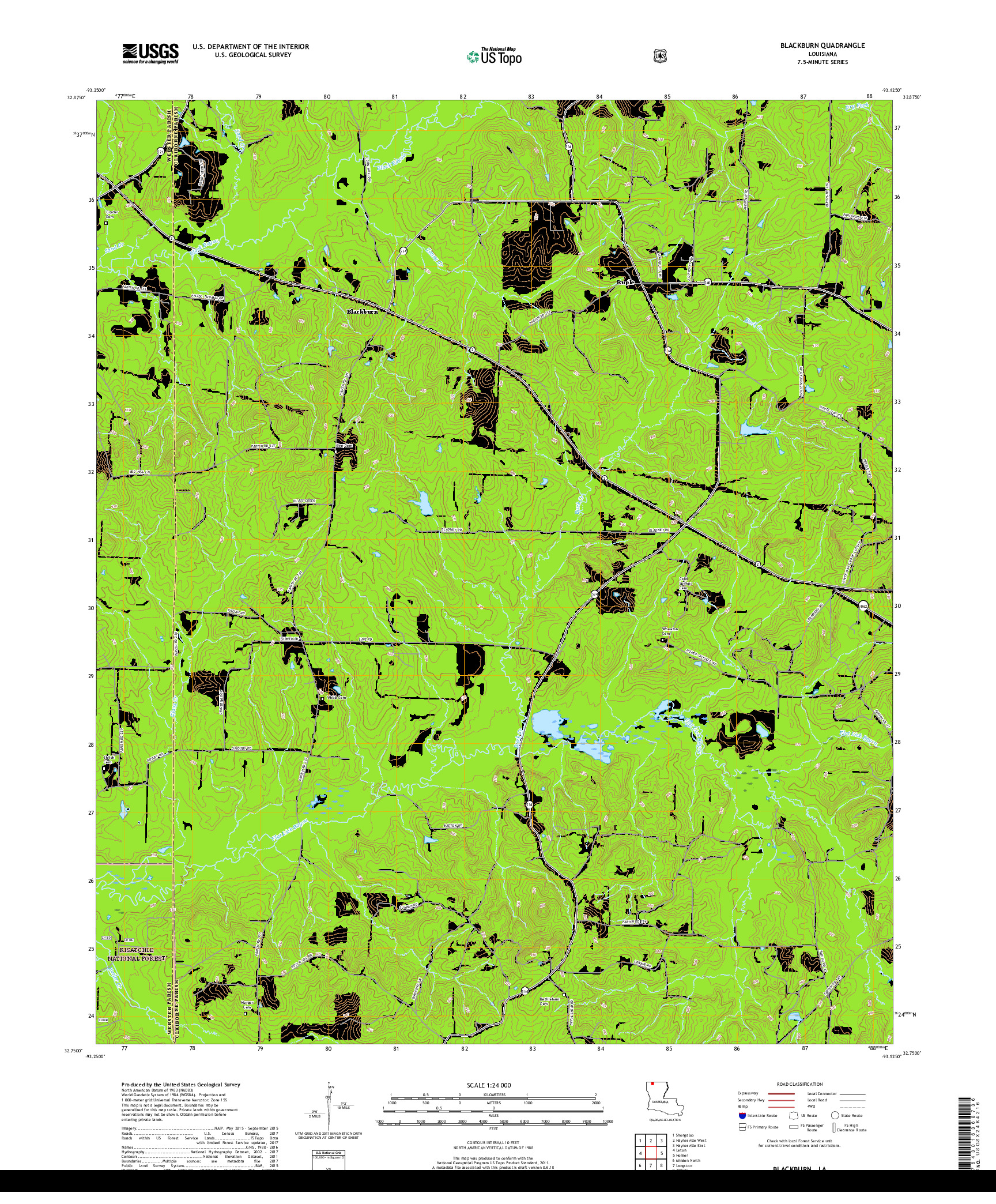 USGS US TOPO 7.5-MINUTE MAP FOR BLACKBURN, LA 2018