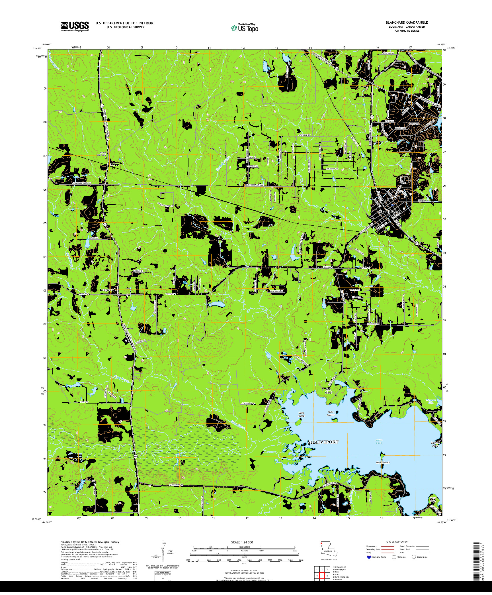 USGS US TOPO 7.5-MINUTE MAP FOR BLANCHARD, LA 2018