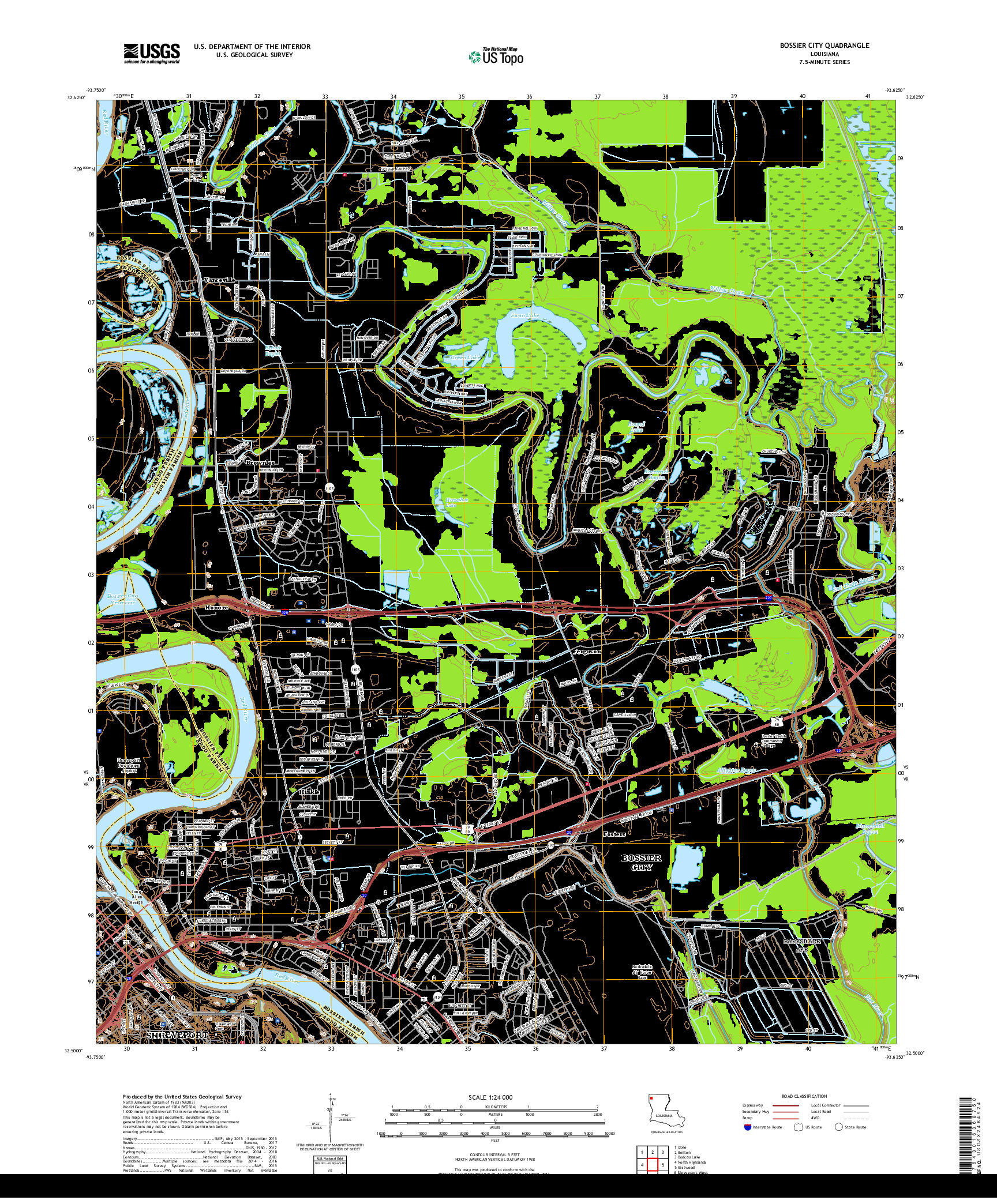 USGS US TOPO 7.5-MINUTE MAP FOR BOSSIER CITY, LA 2018