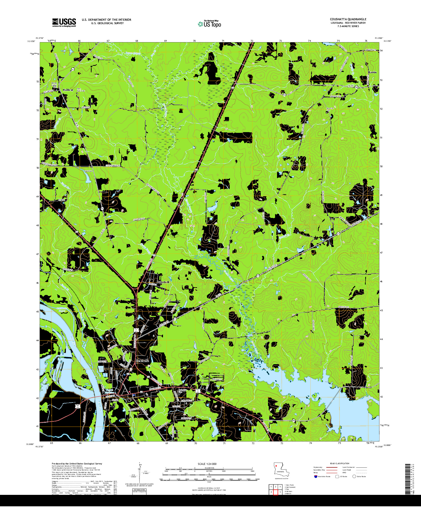 USGS US TOPO 7.5-MINUTE MAP FOR COUSHATTA, LA 2018