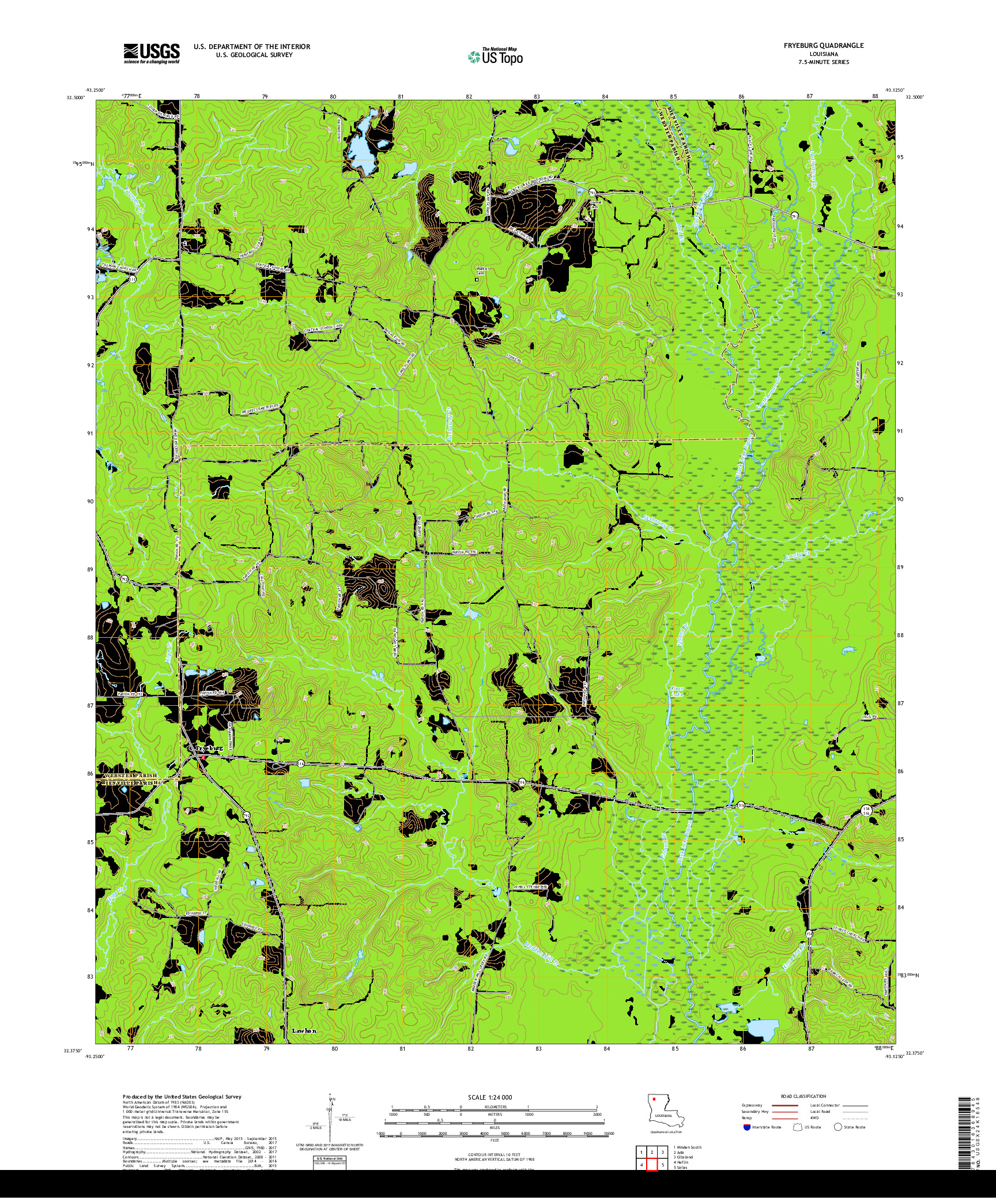 USGS US TOPO 7.5-MINUTE MAP FOR FRYEBURG, LA 2018