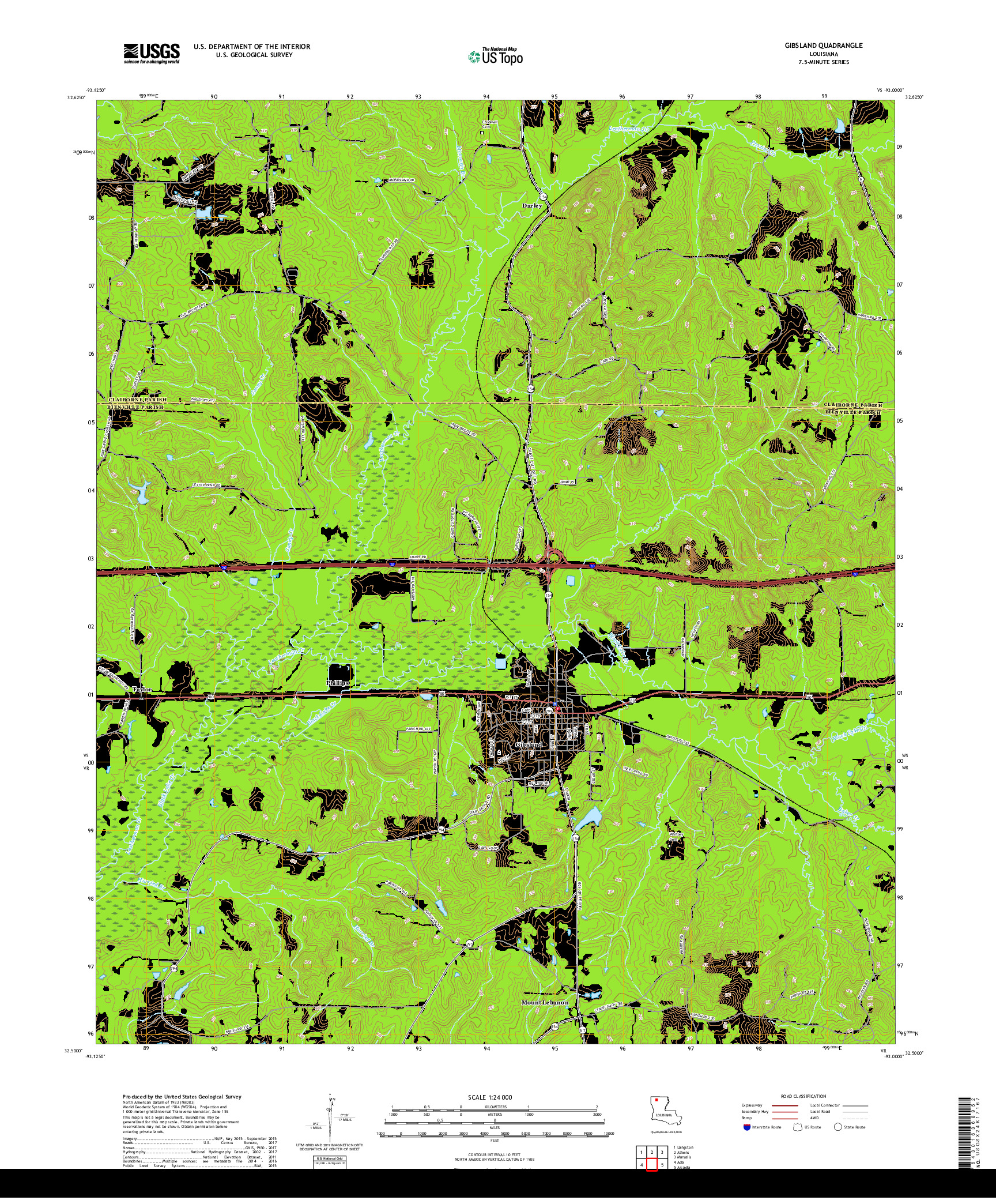 USGS US TOPO 7.5-MINUTE MAP FOR GIBSLAND, LA 2018