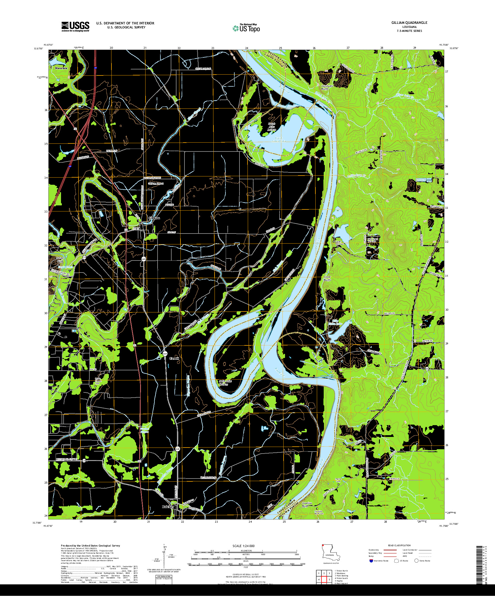 USGS US TOPO 7.5-MINUTE MAP FOR GILLIAM, LA 2018