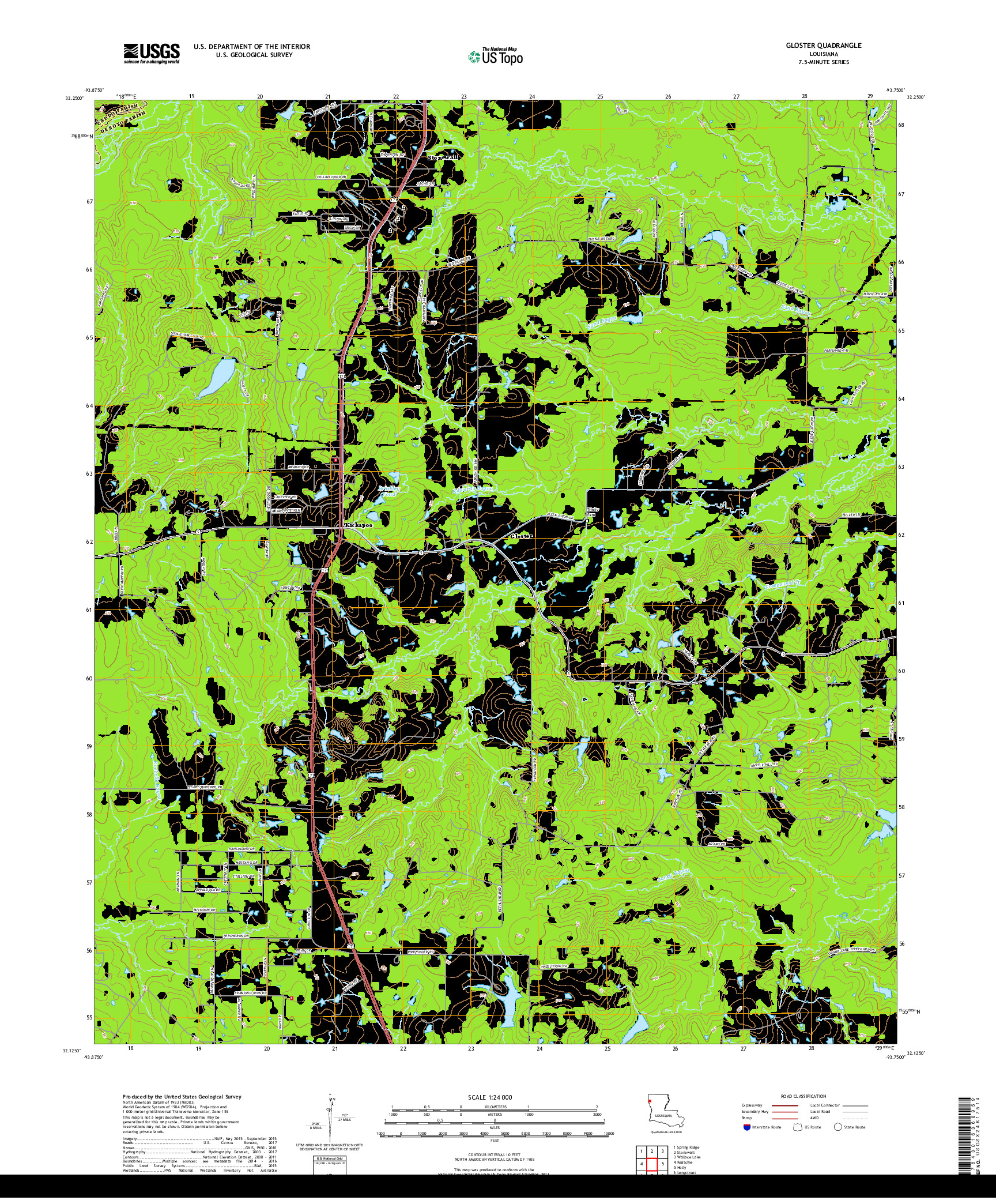 USGS US TOPO 7.5-MINUTE MAP FOR GLOSTER, LA 2018