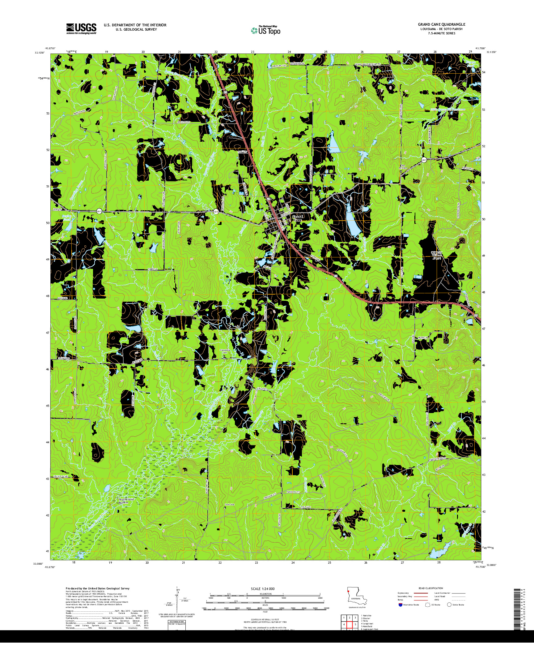 USGS US TOPO 7.5-MINUTE MAP FOR GRAND CANE, LA 2018