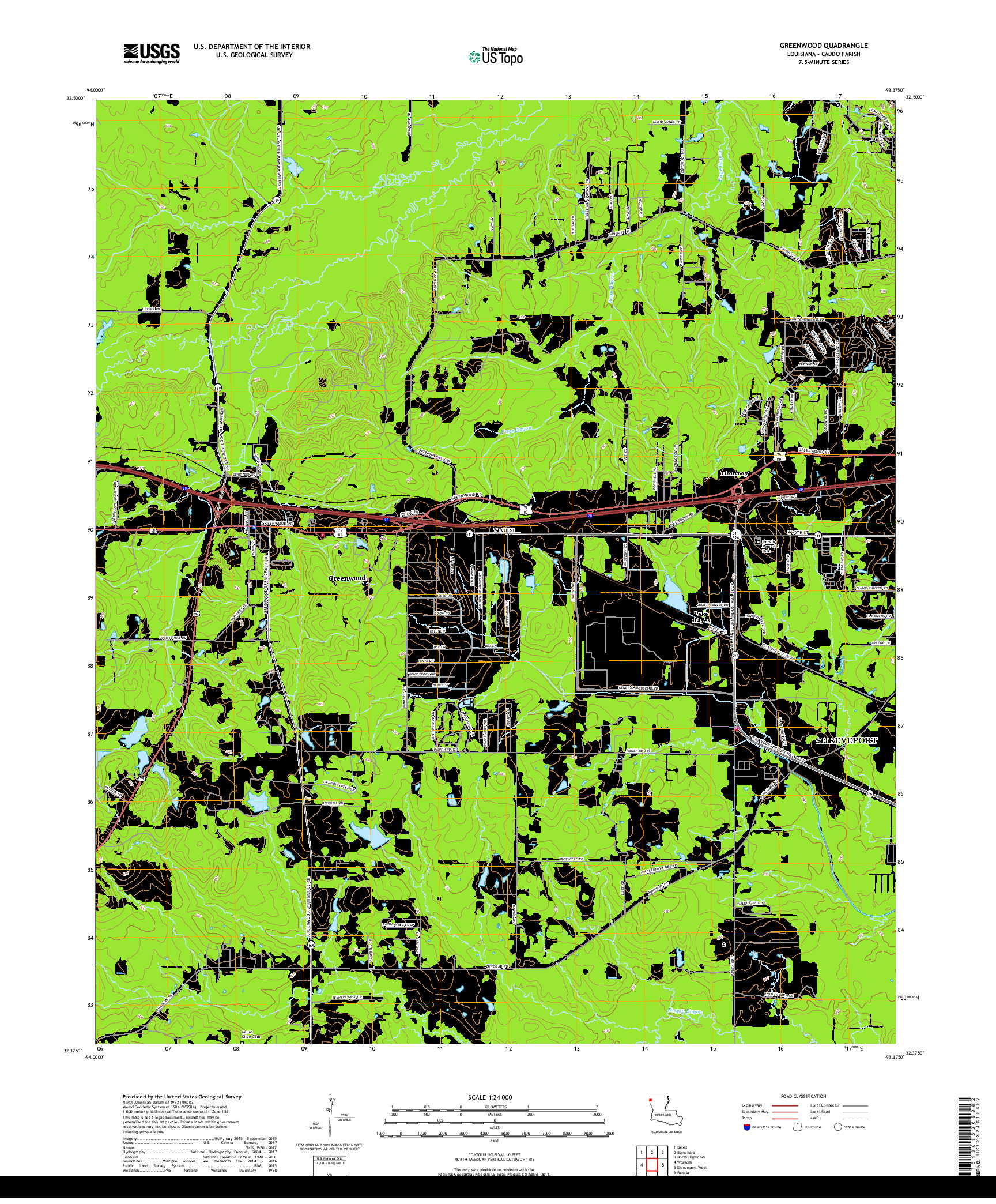 USGS US TOPO 7.5-MINUTE MAP FOR GREENWOOD, LA 2018