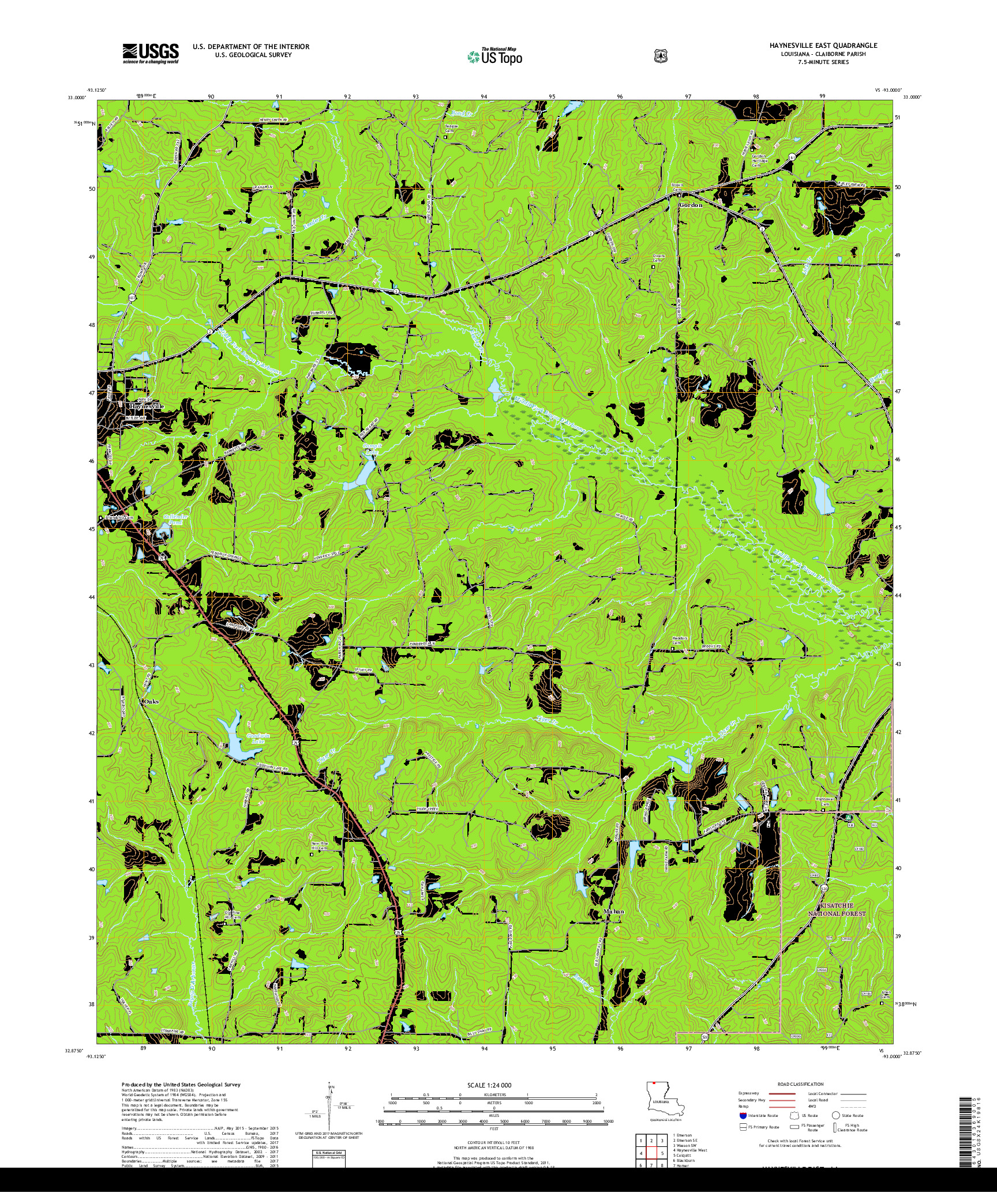 USGS US TOPO 7.5-MINUTE MAP FOR HAYNESVILLE EAST, LA 2018