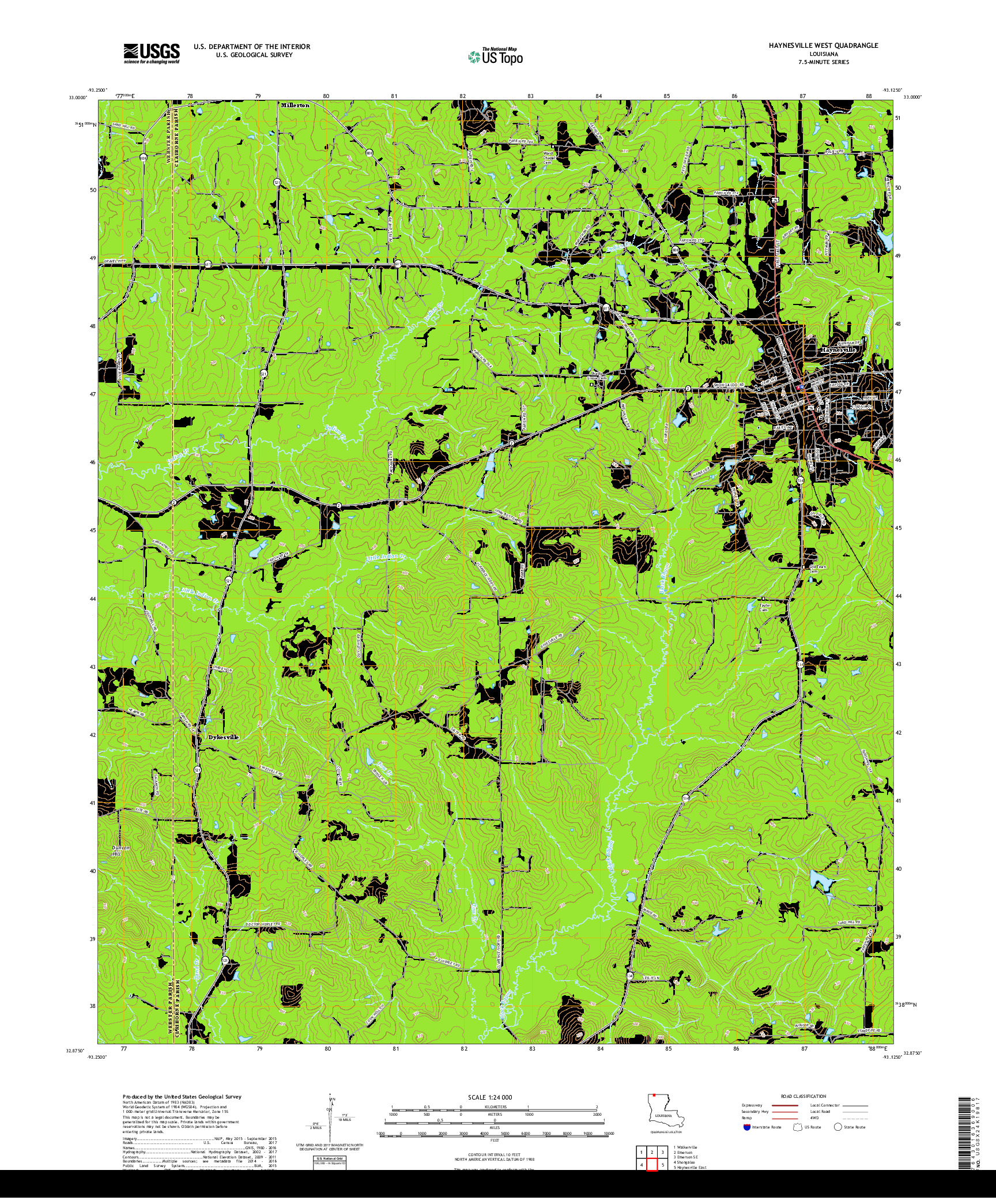 USGS US TOPO 7.5-MINUTE MAP FOR HAYNESVILLE WEST, LA 2018