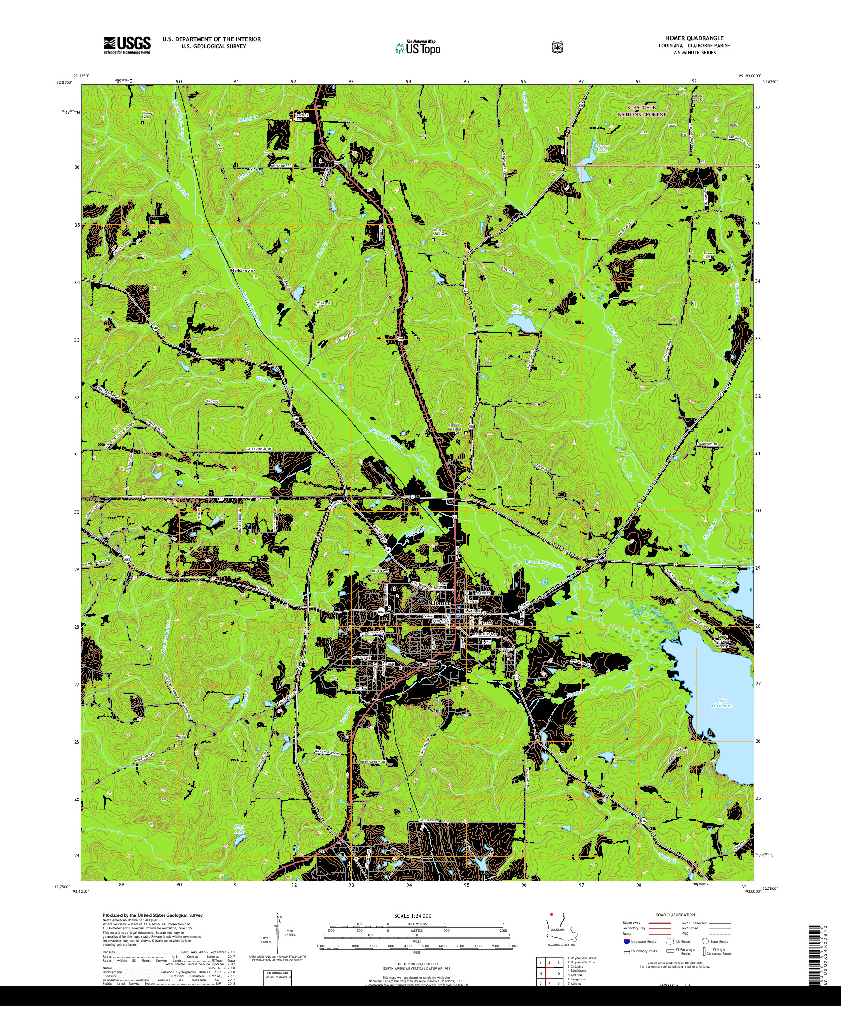 USGS US TOPO 7.5-MINUTE MAP FOR HOMER, LA 2018