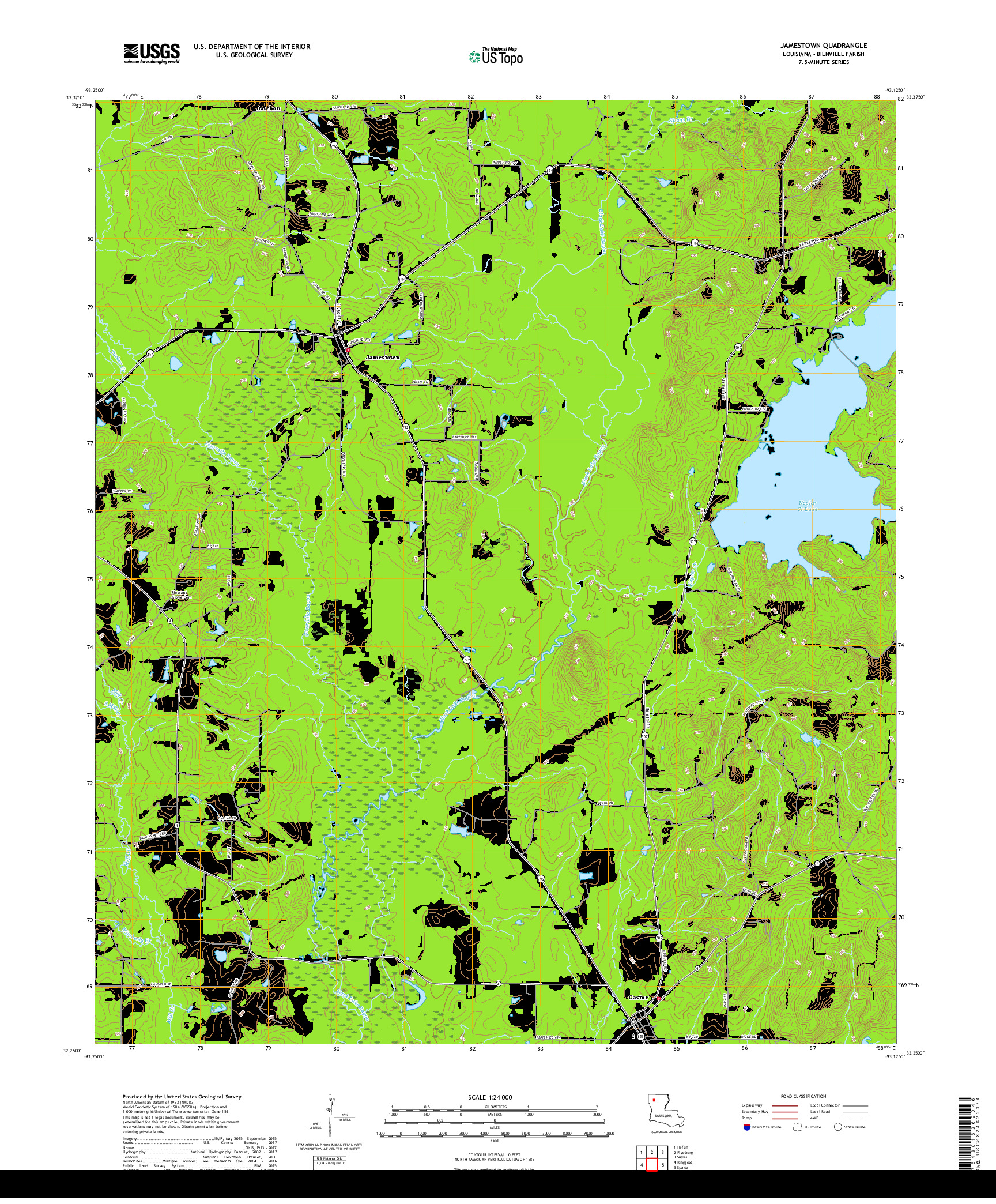 USGS US TOPO 7.5-MINUTE MAP FOR JAMESTOWN, LA 2018