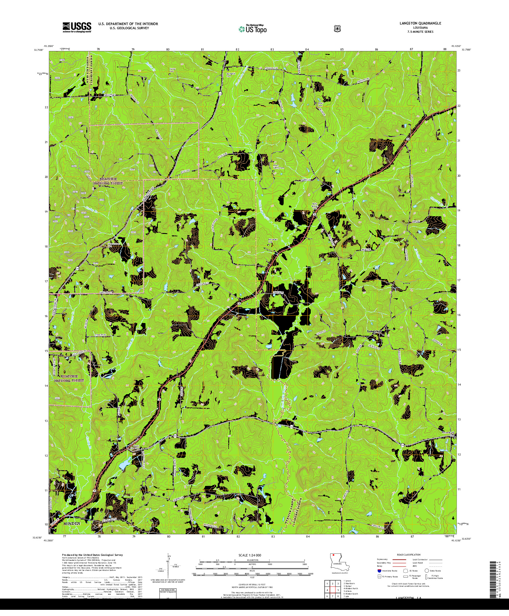 USGS US TOPO 7.5-MINUTE MAP FOR LANGSTON, LA 2018