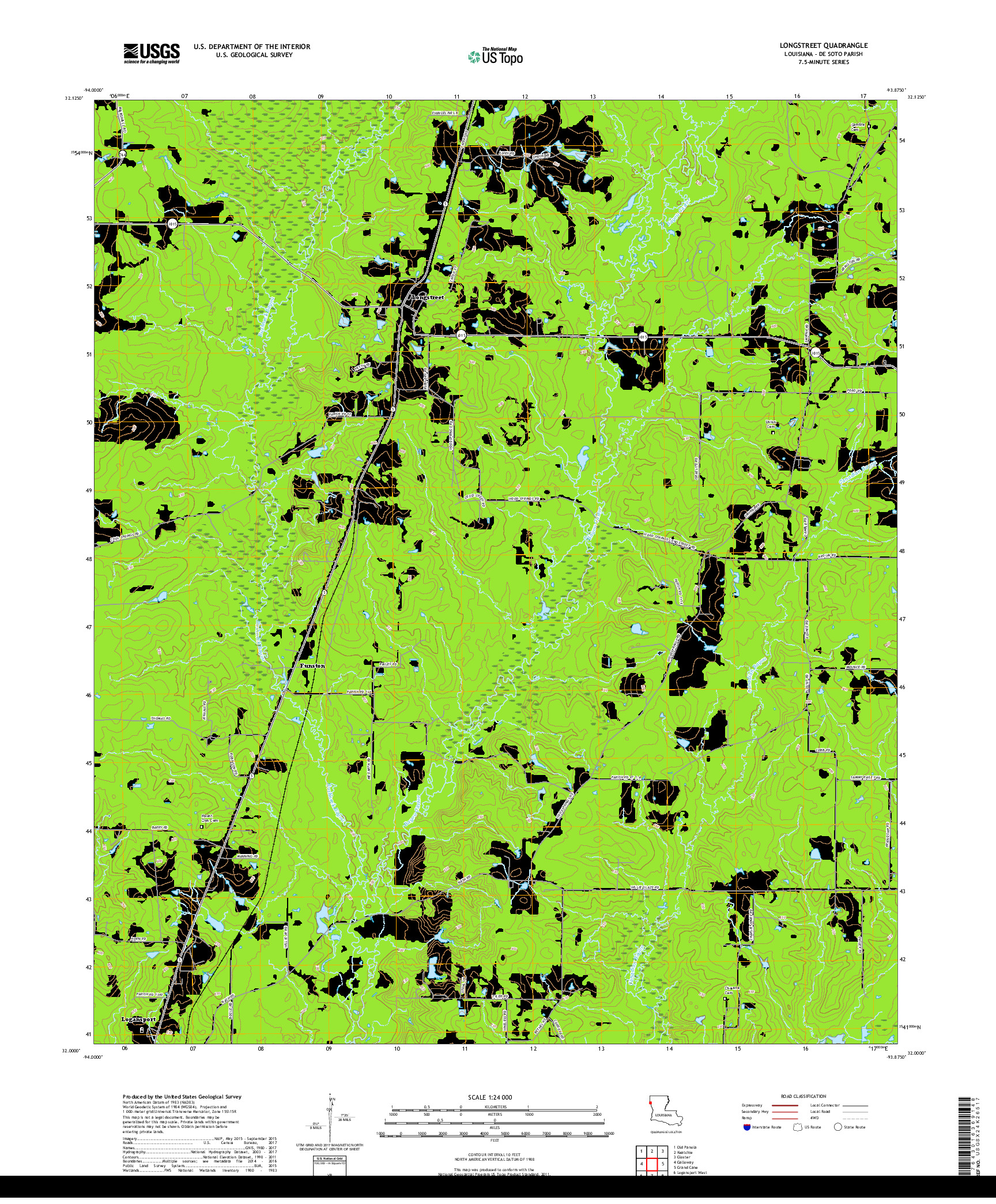 USGS US TOPO 7.5-MINUTE MAP FOR LONGSTREET, LA 2018