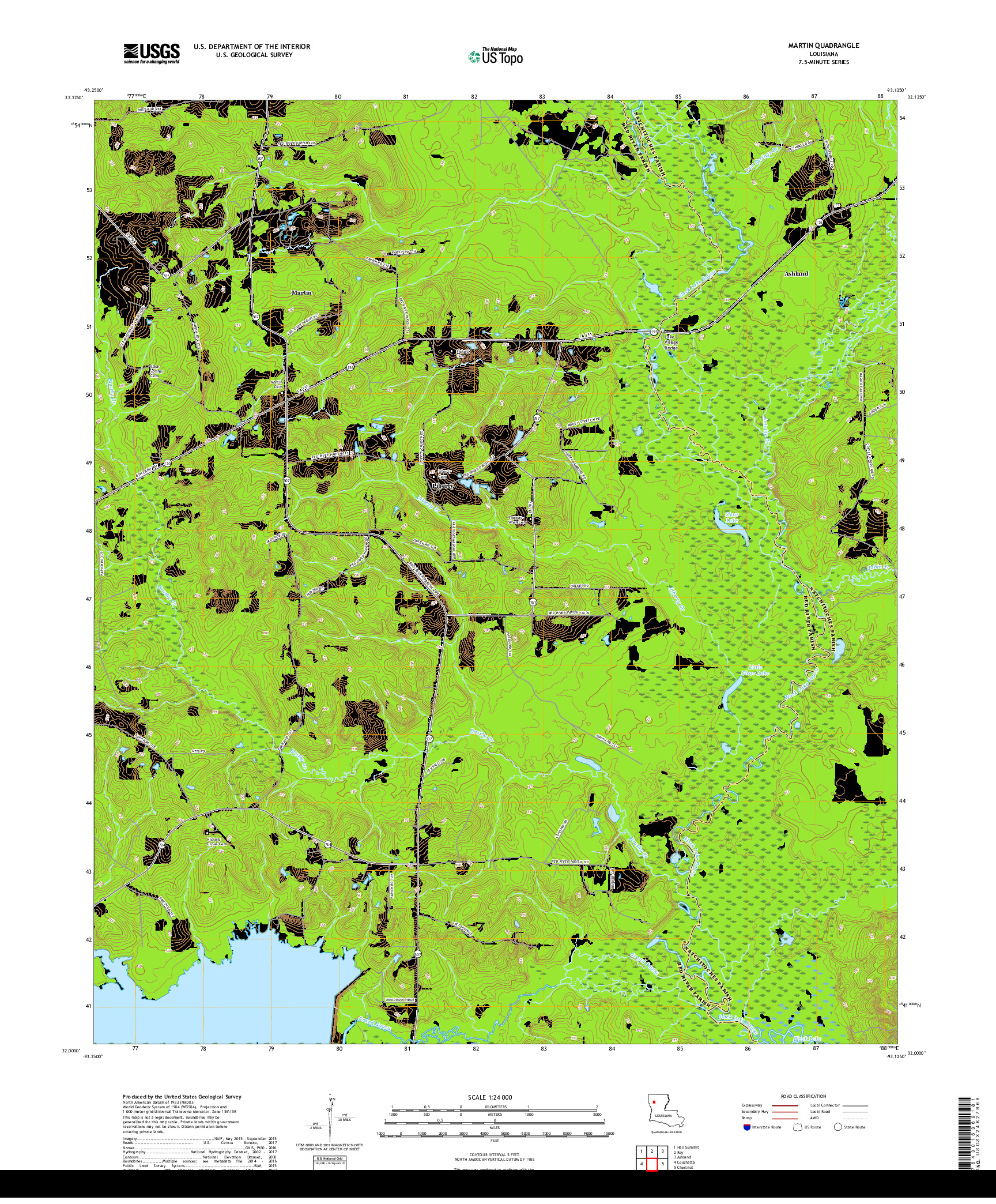 USGS US TOPO 7.5-MINUTE MAP FOR MARTIN, LA 2018