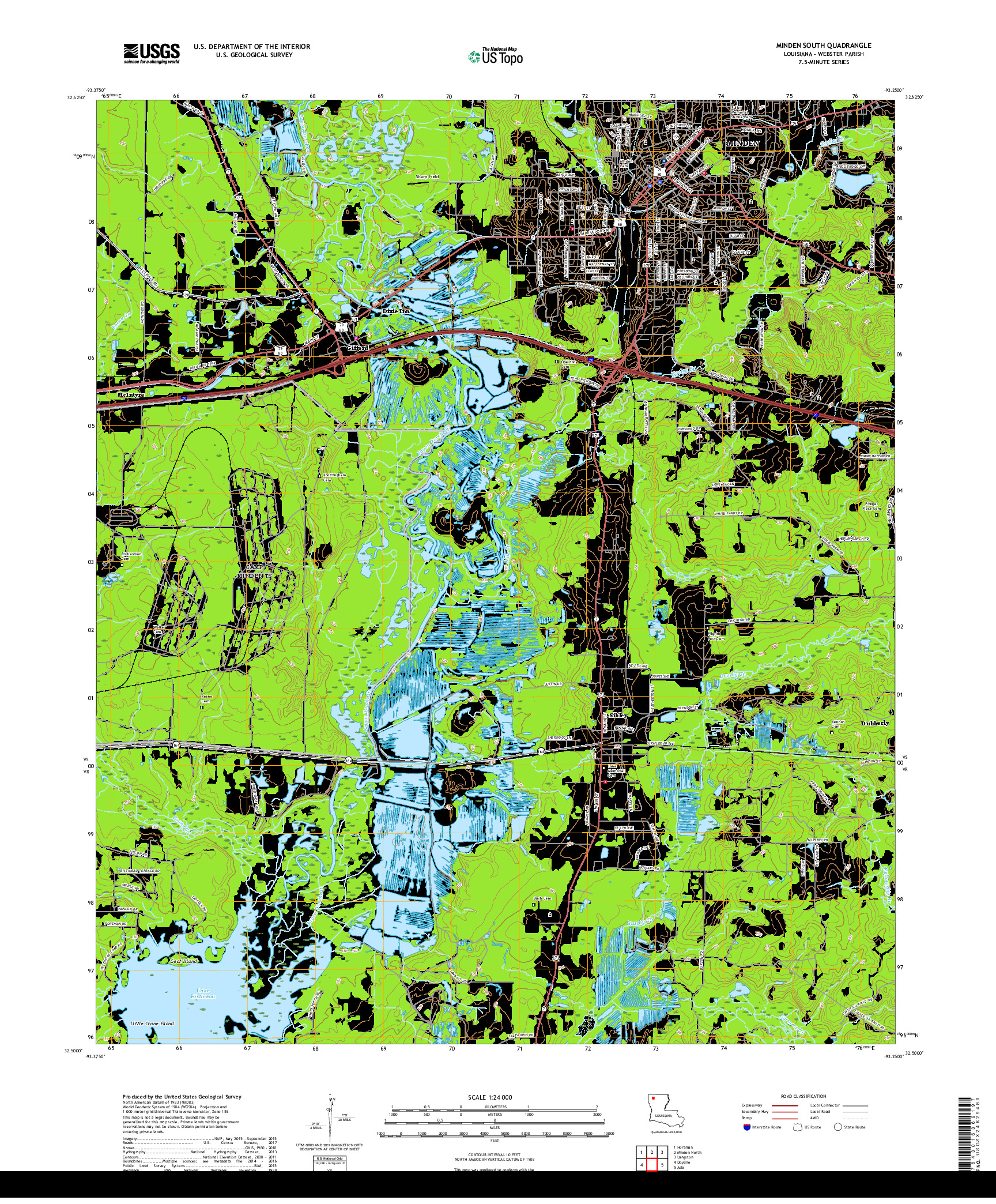 USGS US TOPO 7.5-MINUTE MAP FOR MINDEN SOUTH, LA 2018