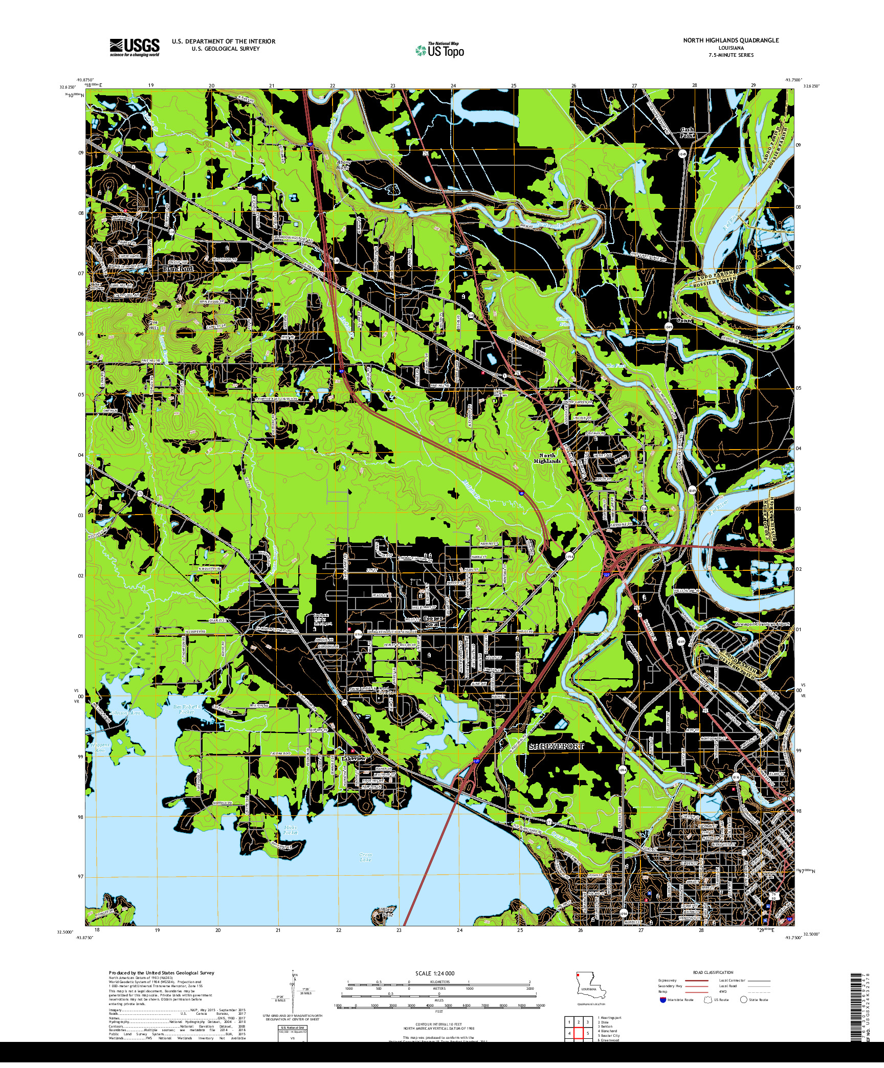 USGS US TOPO 7.5-MINUTE MAP FOR NORTH HIGHLANDS, LA 2018