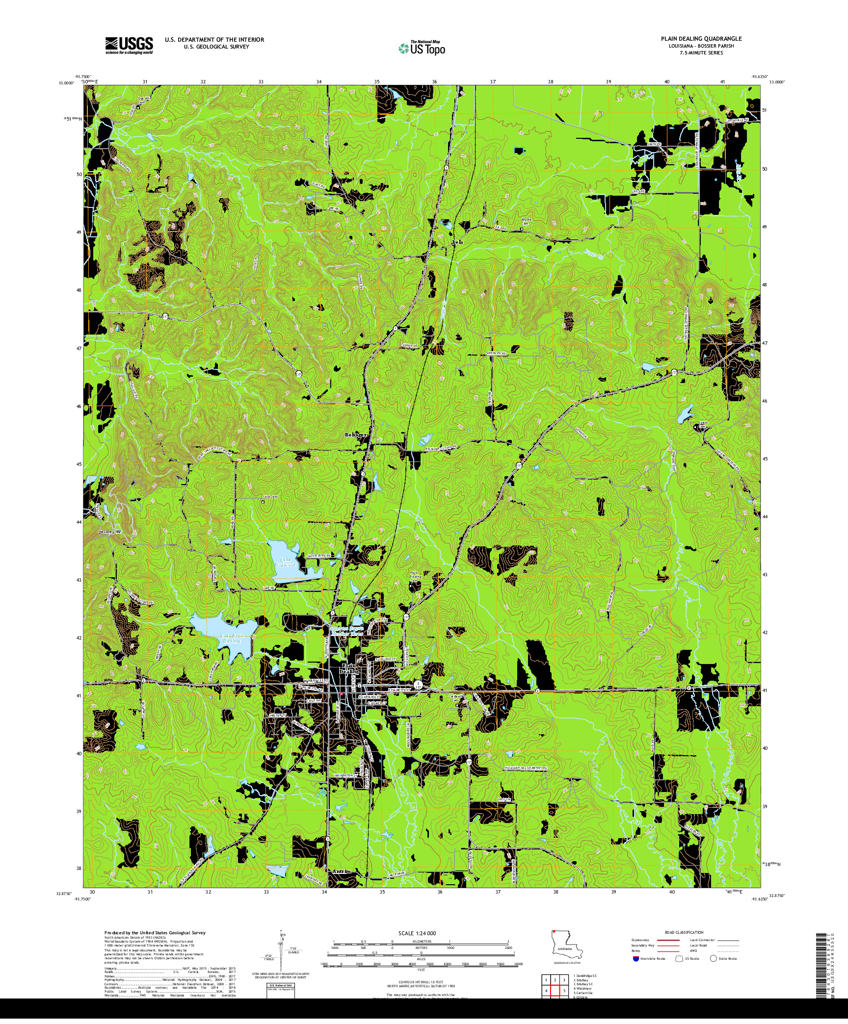 USGS US TOPO 7.5-MINUTE MAP FOR PLAIN DEALING, LA 2018