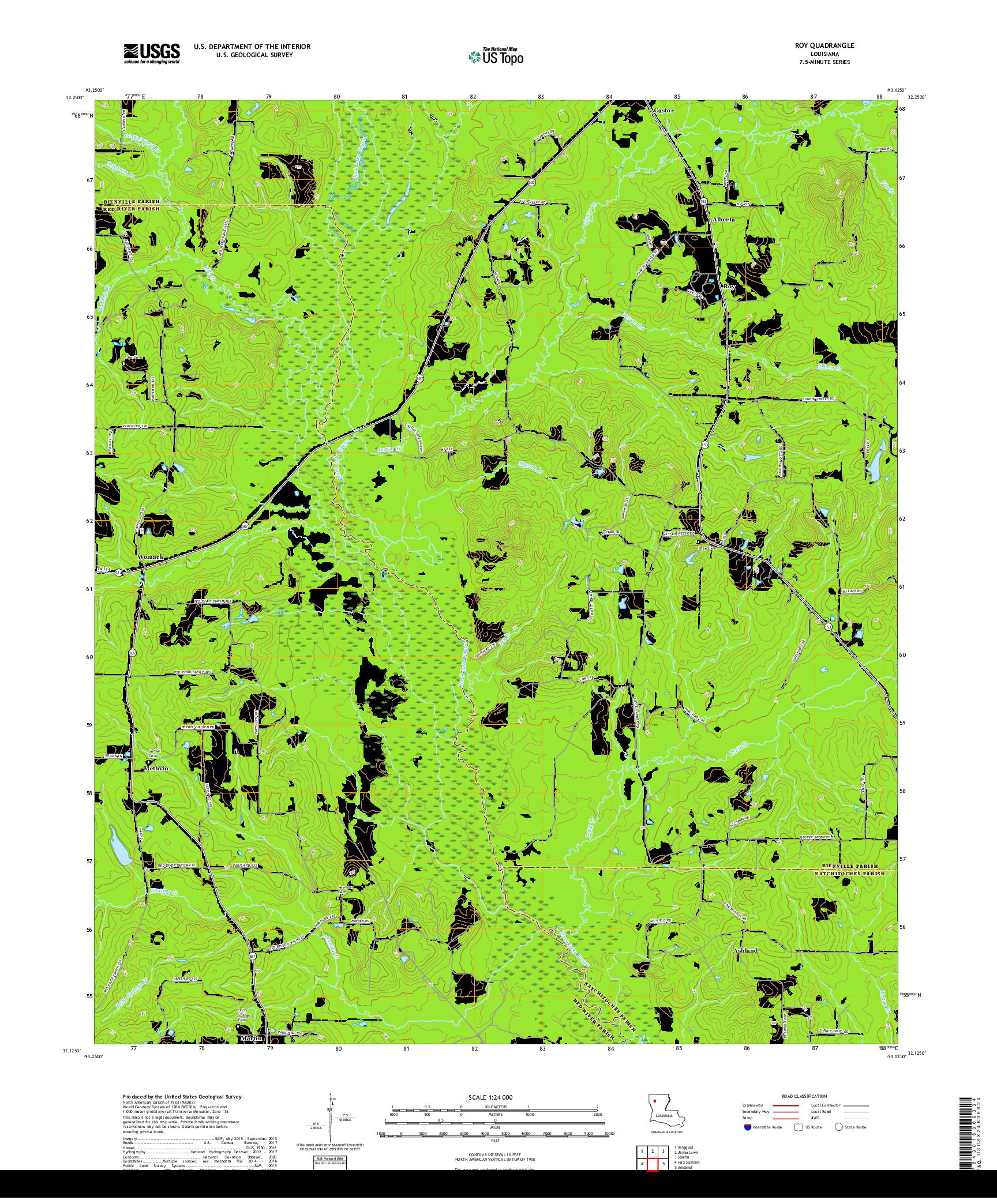 USGS US TOPO 7.5-MINUTE MAP FOR ROY, LA 2018