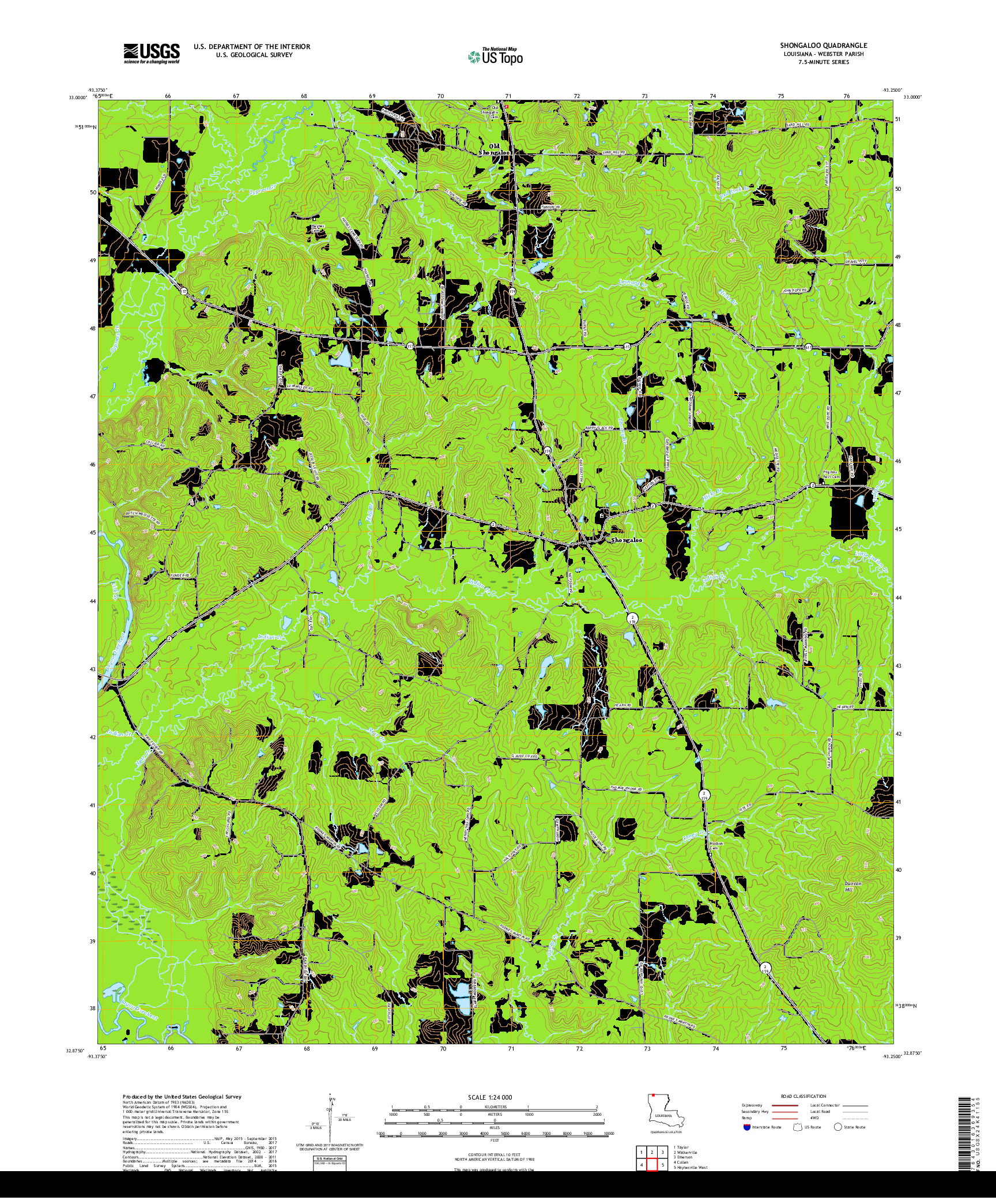 USGS US TOPO 7.5-MINUTE MAP FOR SHONGALOO, LA 2018