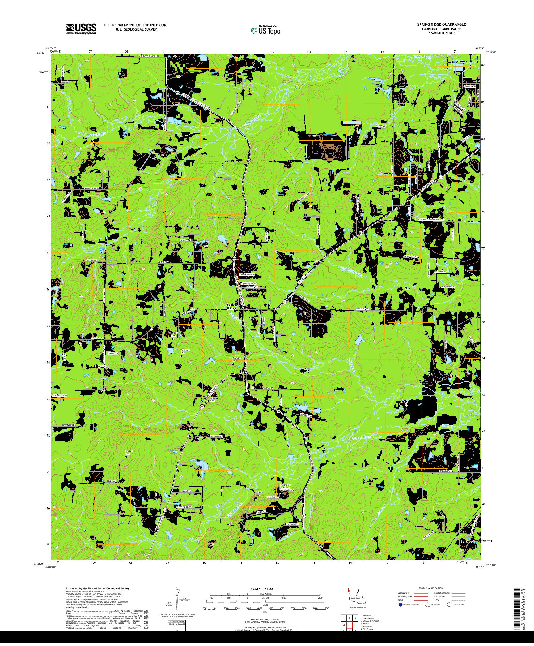 USGS US TOPO 7.5-MINUTE MAP FOR SPRING RIDGE, LA 2018