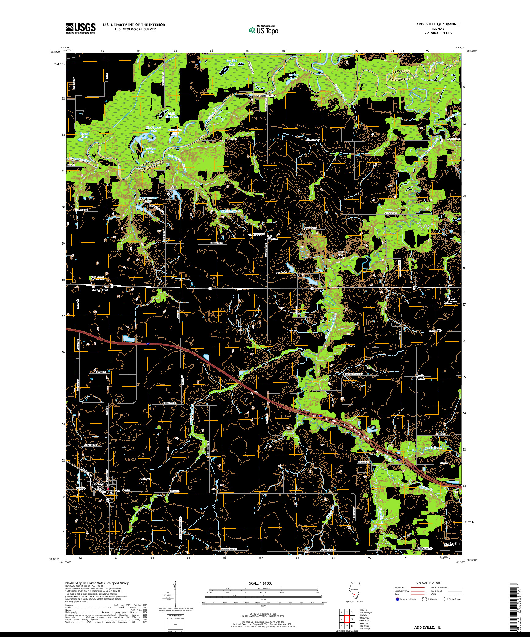 USGS US TOPO 7.5-MINUTE MAP FOR ADDIEVILLE, IL 2018