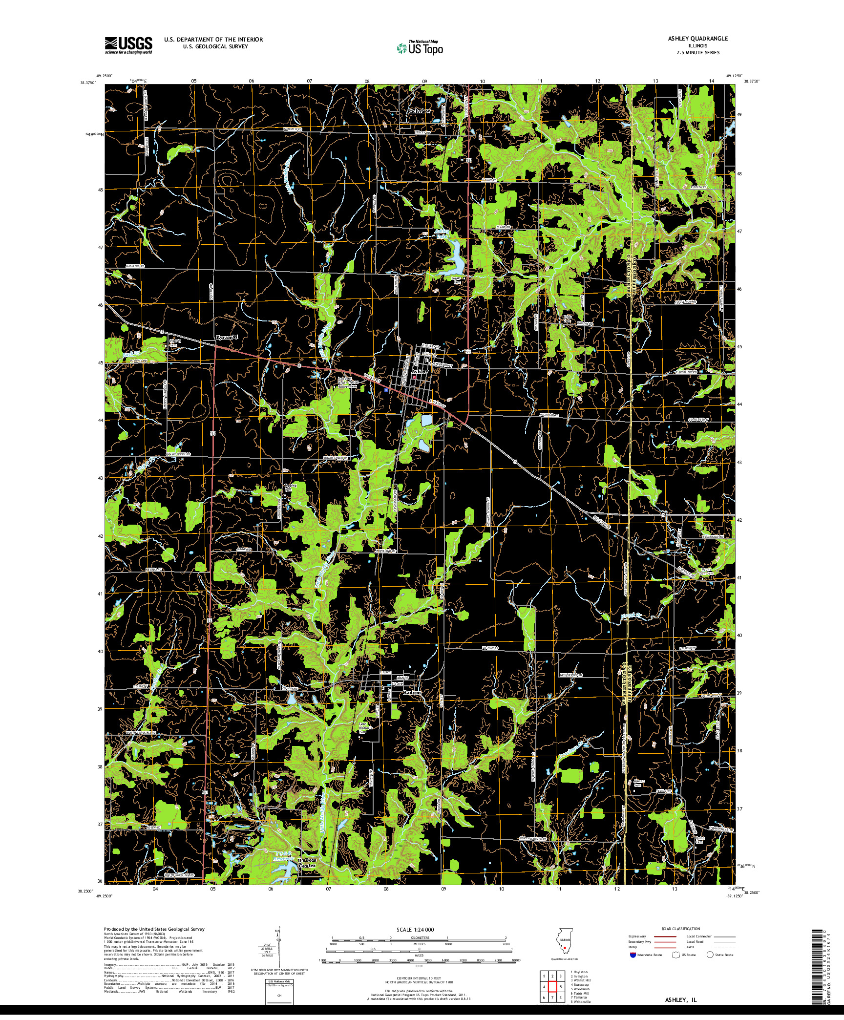 USGS US TOPO 7.5-MINUTE MAP FOR ASHLEY, IL 2018