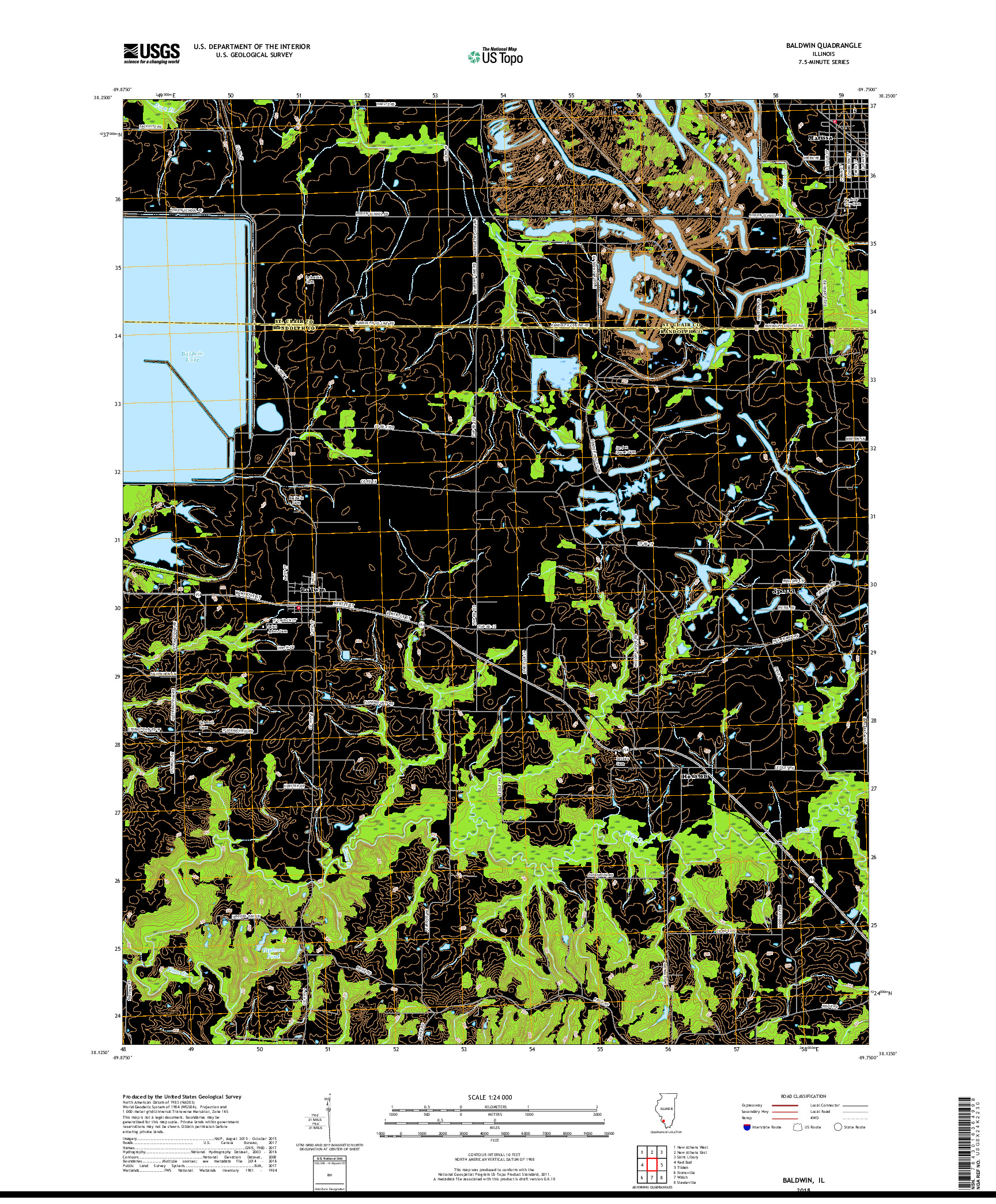 USGS US TOPO 7.5-MINUTE MAP FOR BALDWIN, IL 2018