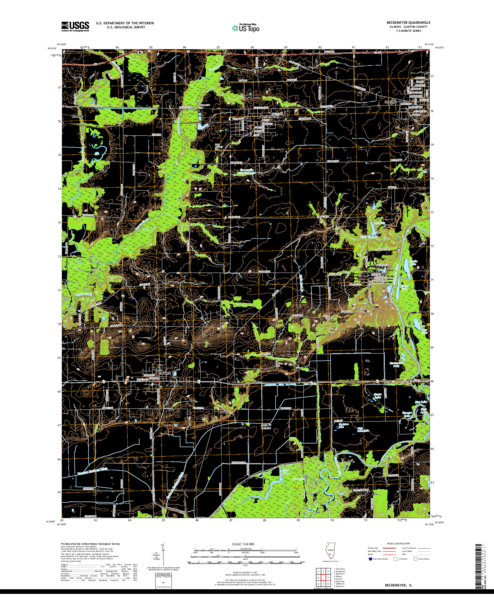 USGS US TOPO 7.5-MINUTE MAP FOR BECKEMEYER, IL 2018