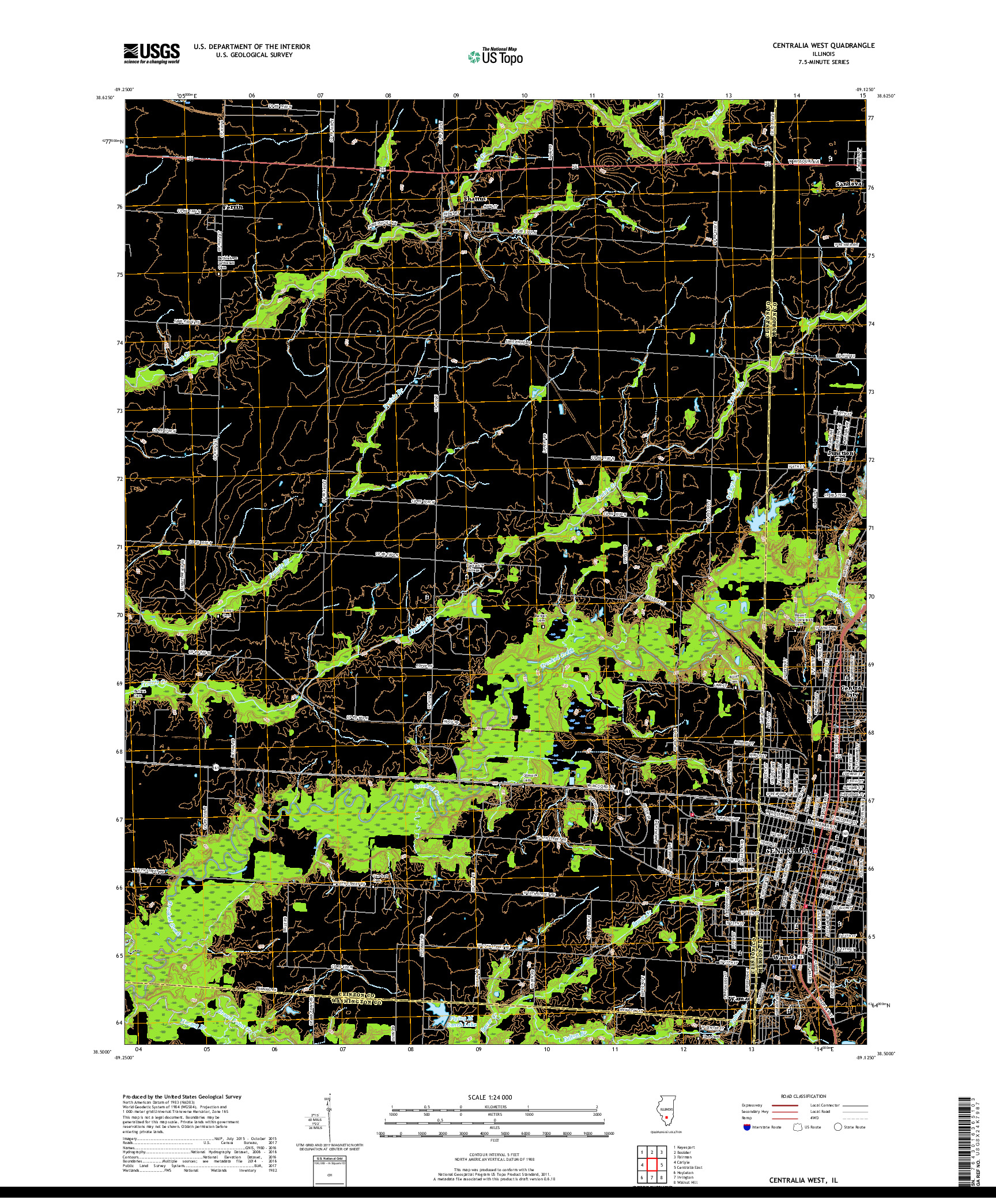 USGS US TOPO 7.5-MINUTE MAP FOR CENTRALIA WEST, IL 2018