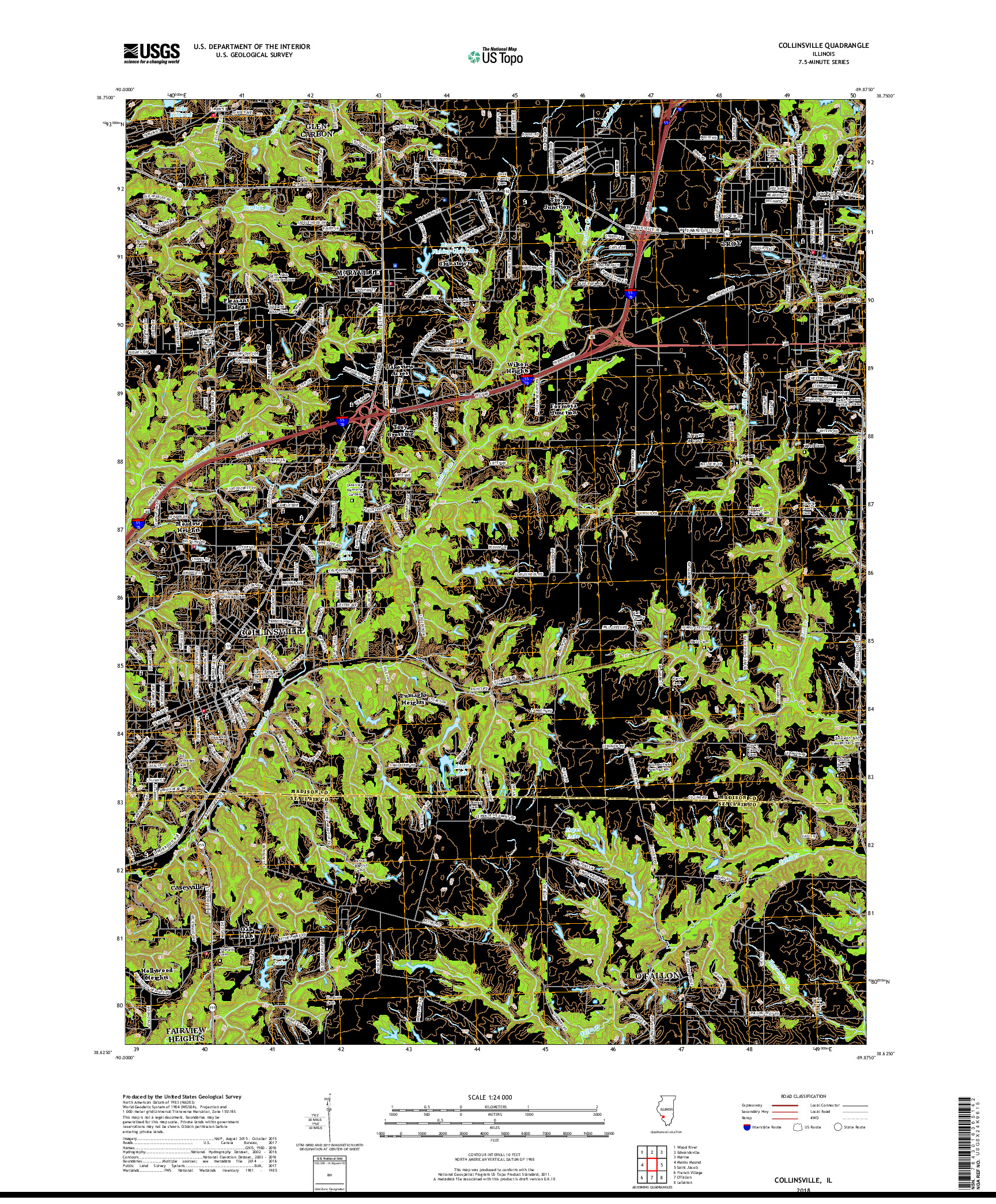 USGS US TOPO 7.5-MINUTE MAP FOR COLLINSVILLE, IL 2018