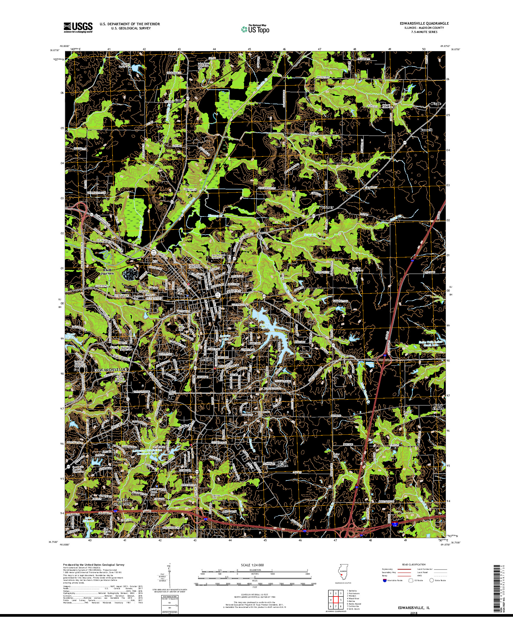 USGS US TOPO 7.5-MINUTE MAP FOR EDWARDSVILLE, IL 2018