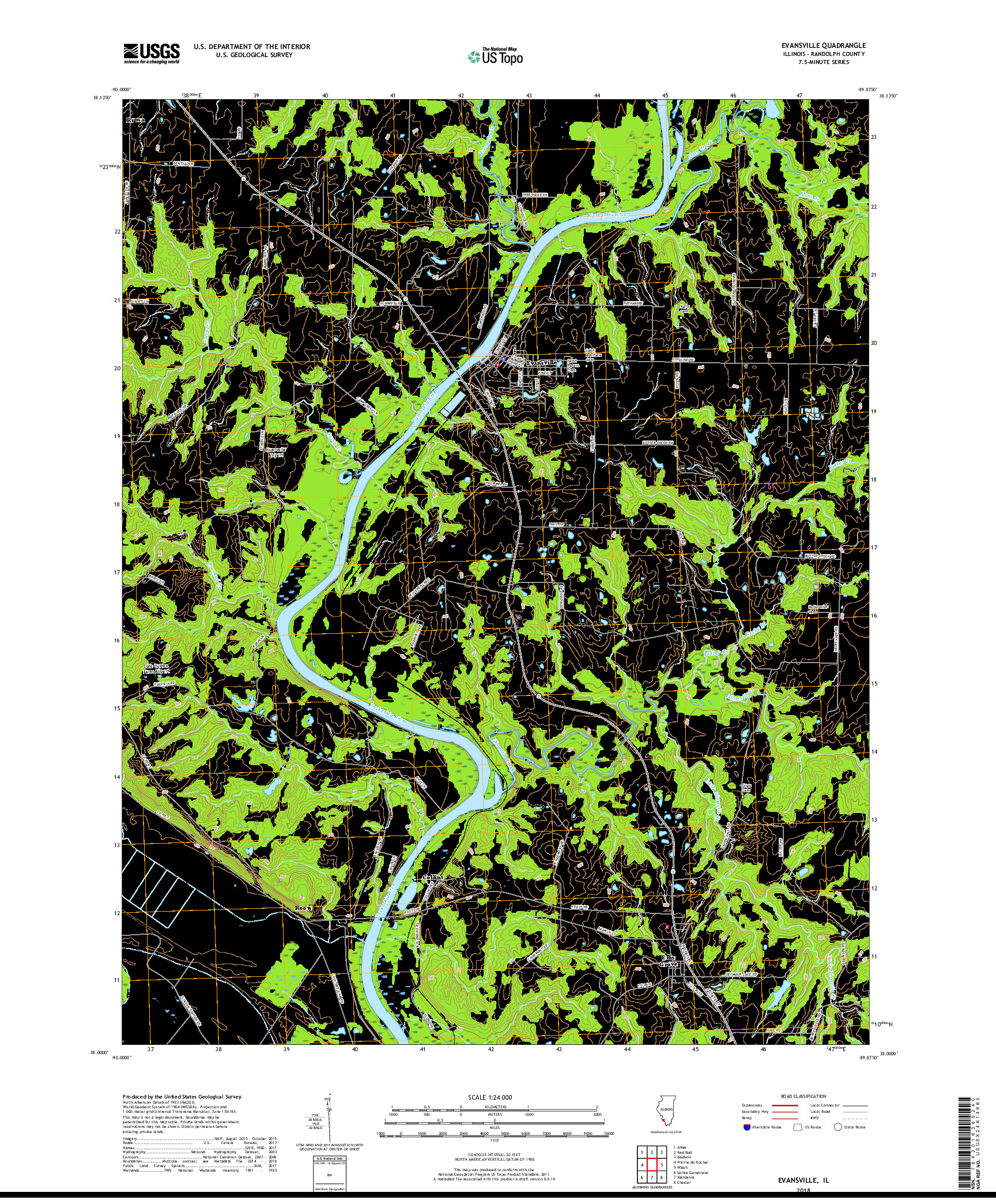 USGS US TOPO 7.5-MINUTE MAP FOR EVANSVILLE, IL 2018