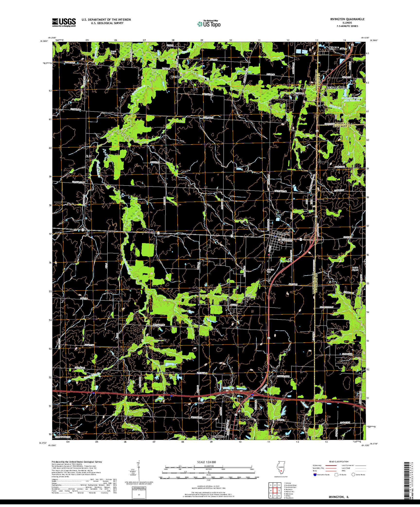USGS US TOPO 7.5-MINUTE MAP FOR IRVINGTON, IL 2018