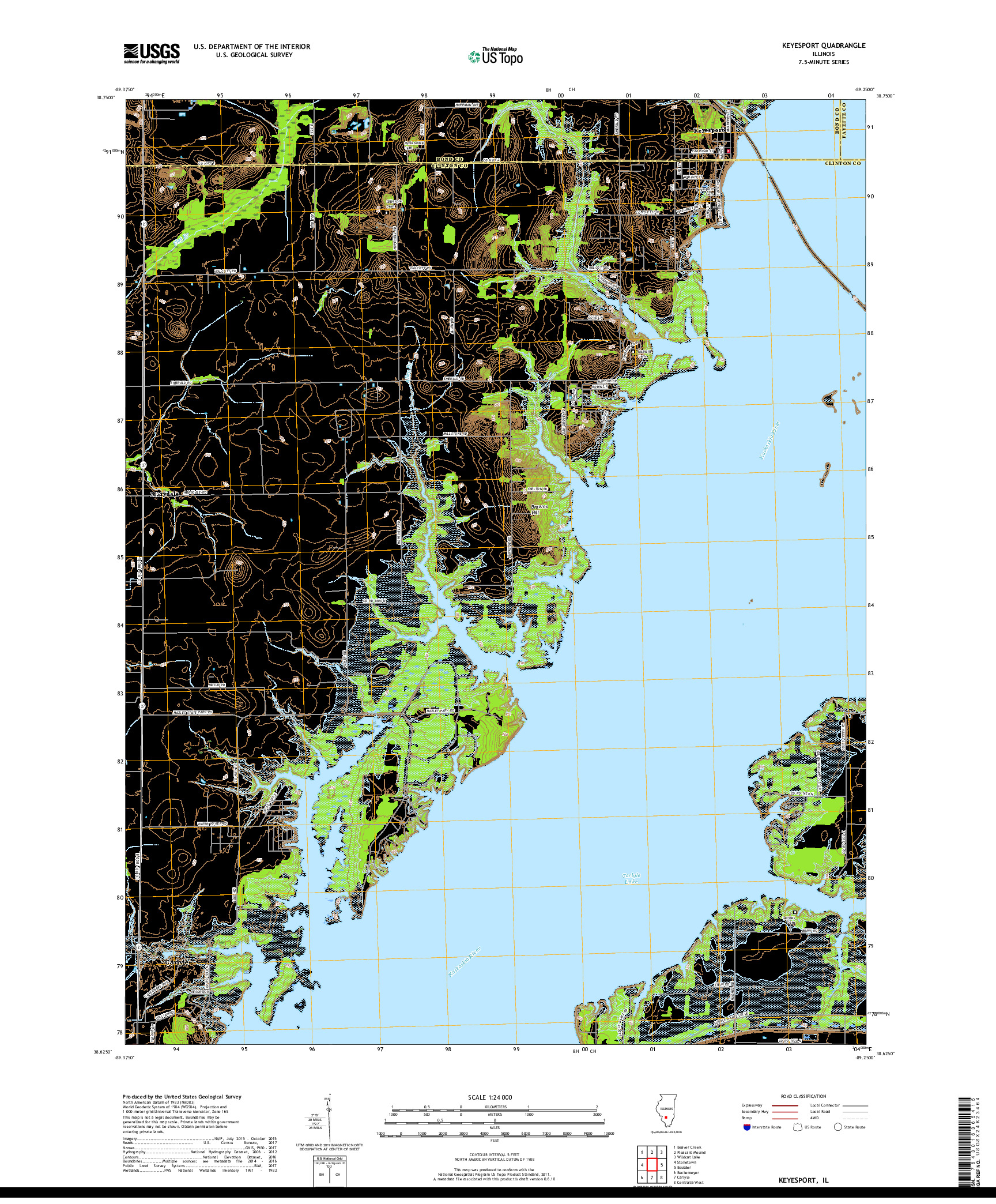 USGS US TOPO 7.5-MINUTE MAP FOR KEYESPORT, IL 2018