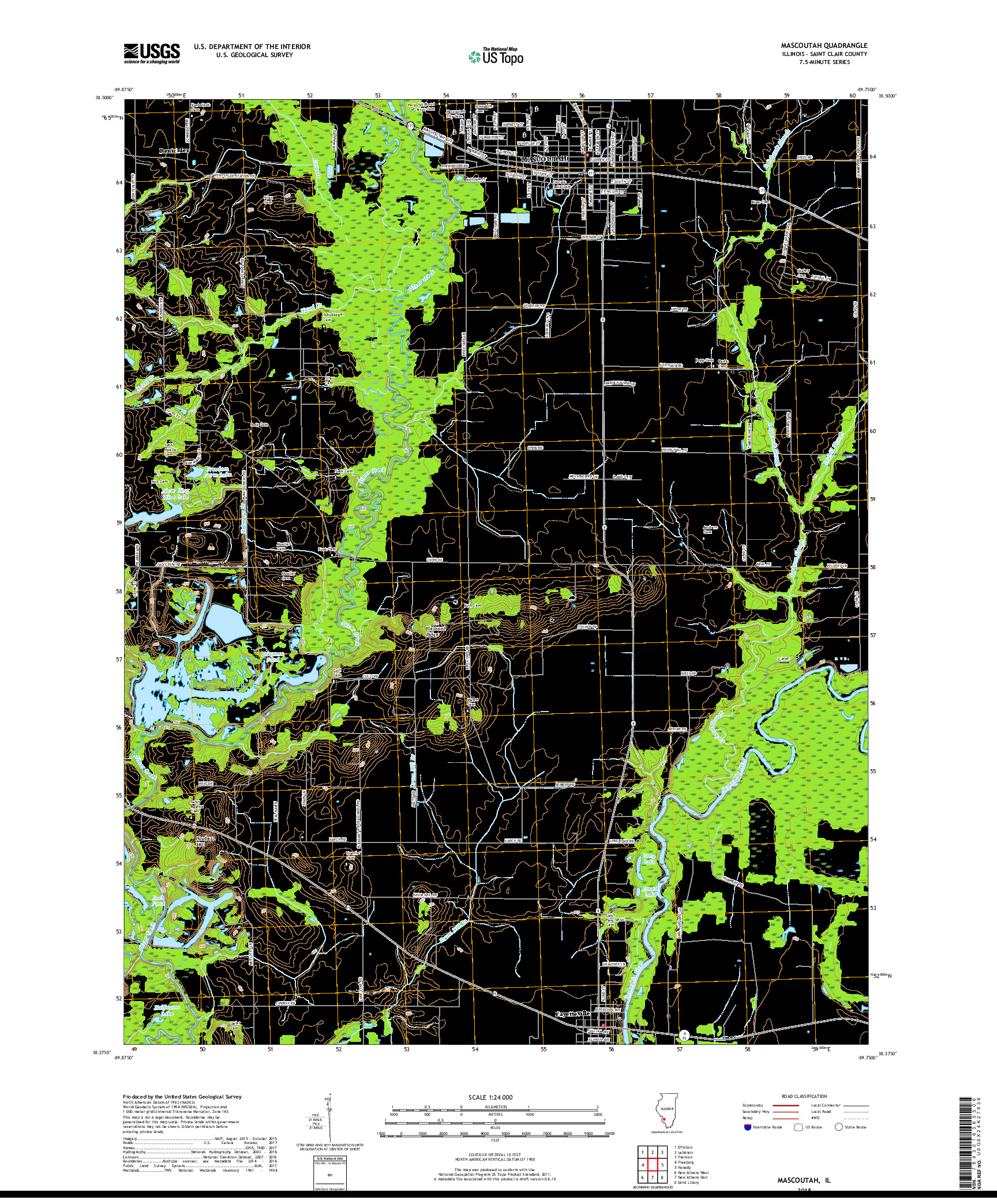 USGS US TOPO 7.5-MINUTE MAP FOR MASCOUTAH, IL 2018