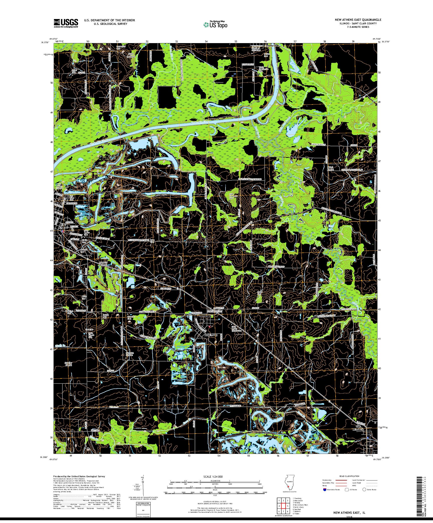 USGS US TOPO 7.5-MINUTE MAP FOR NEW ATHENS EAST, IL 2018