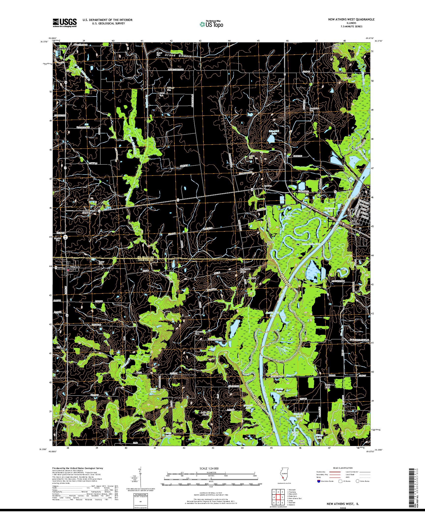 USGS US TOPO 7.5-MINUTE MAP FOR NEW ATHENS WEST, IL 2018